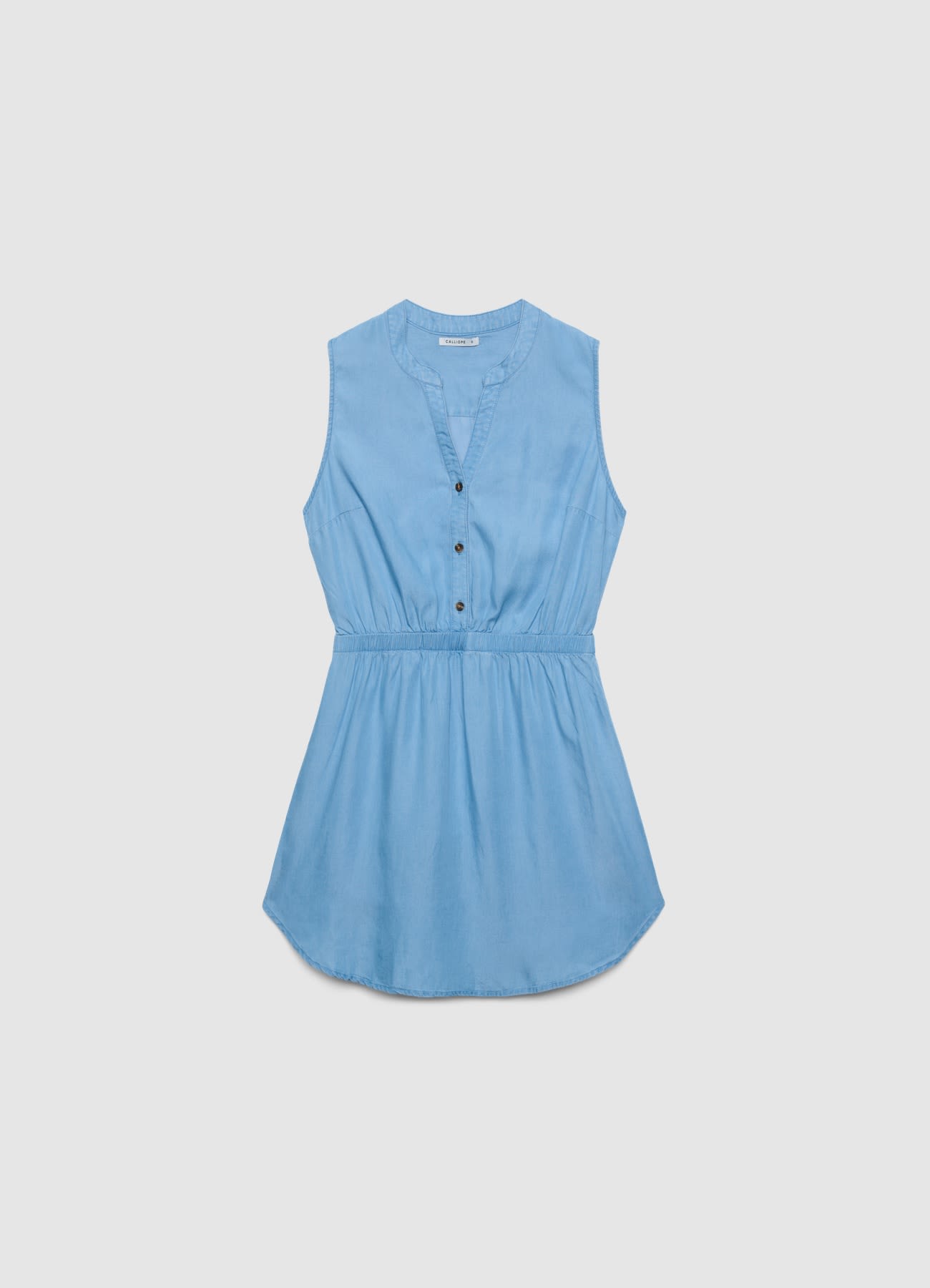 Vestito smanicato con bottoni e vita con elastico