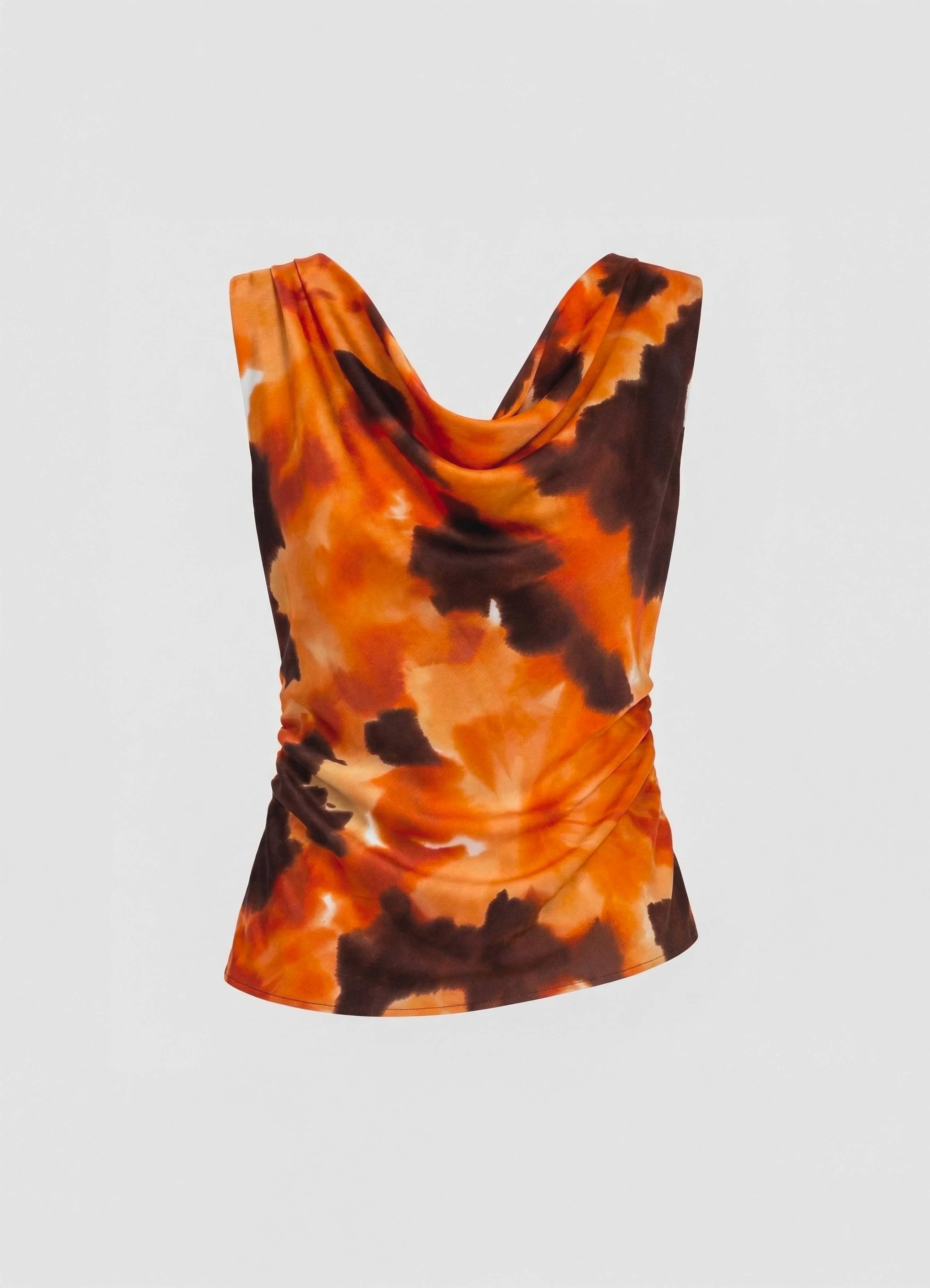 Top con scollo drappeggiato fantasia fiori tie dye