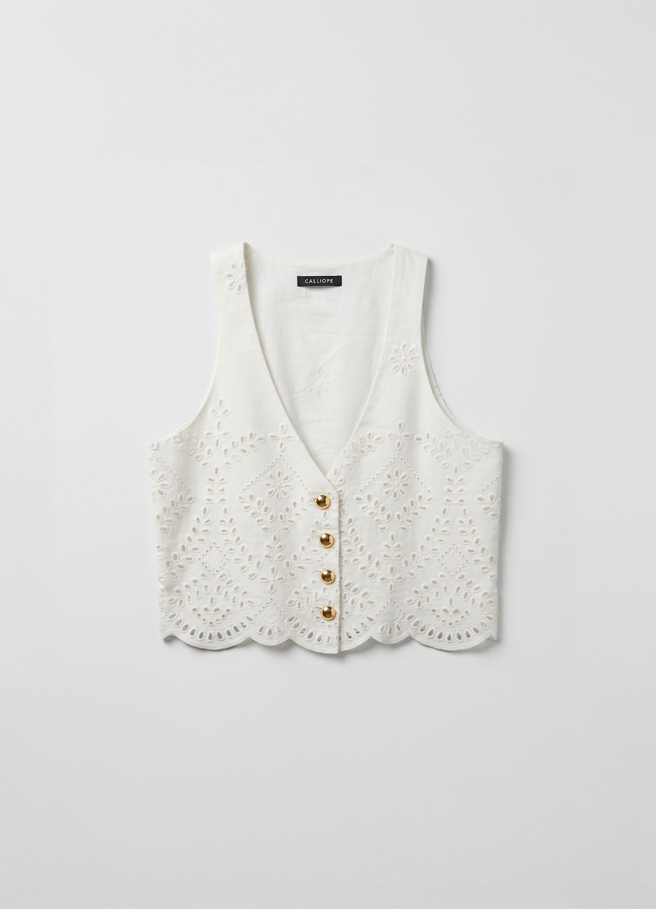 Gilet ricamato con scollo a v e bottoni