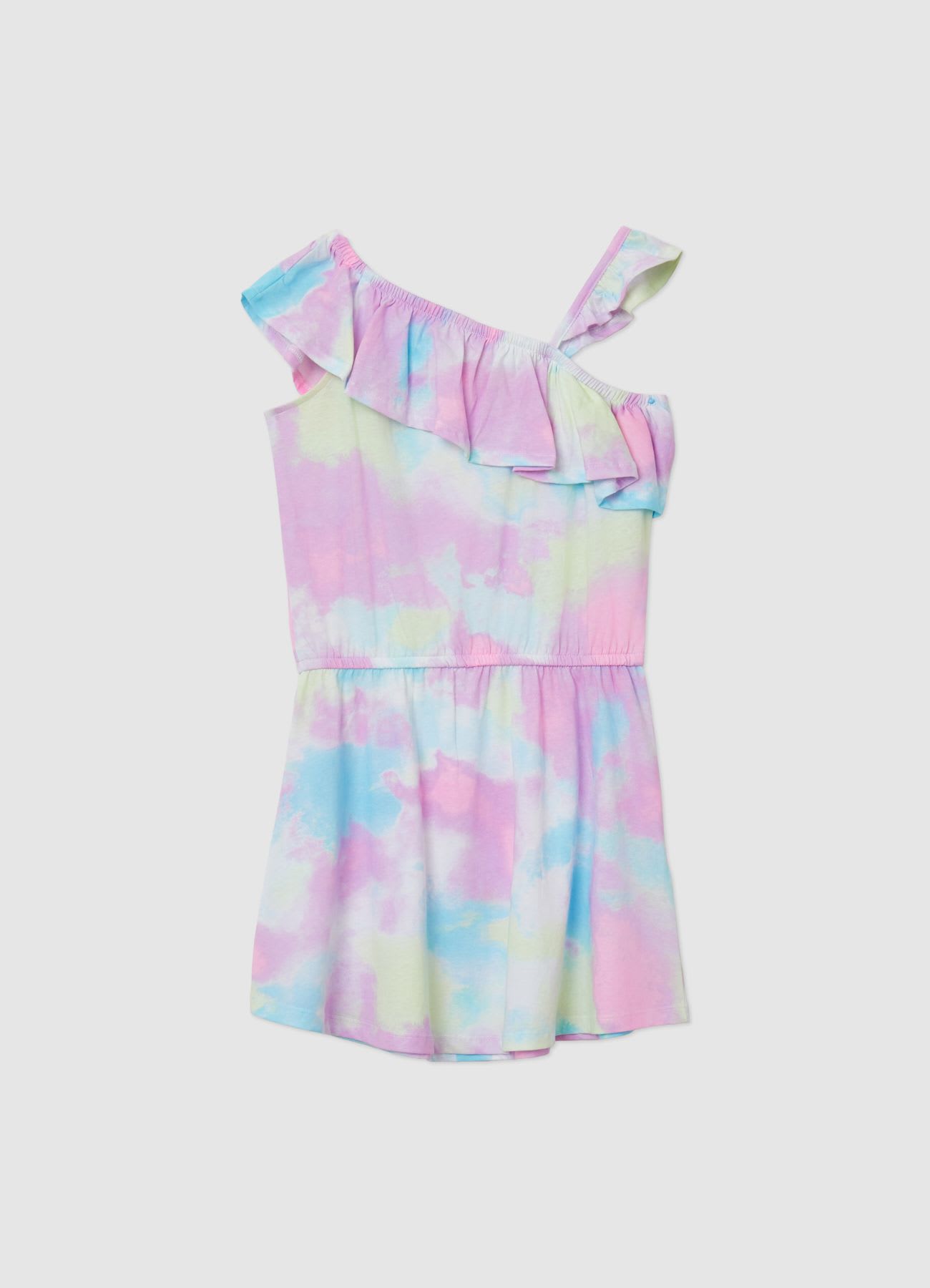 Vestito monospalla con balza tie dye