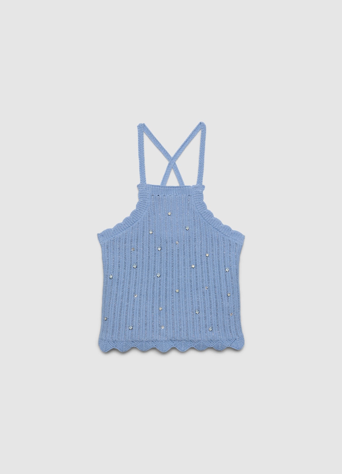 Top crochet con strass incrociato