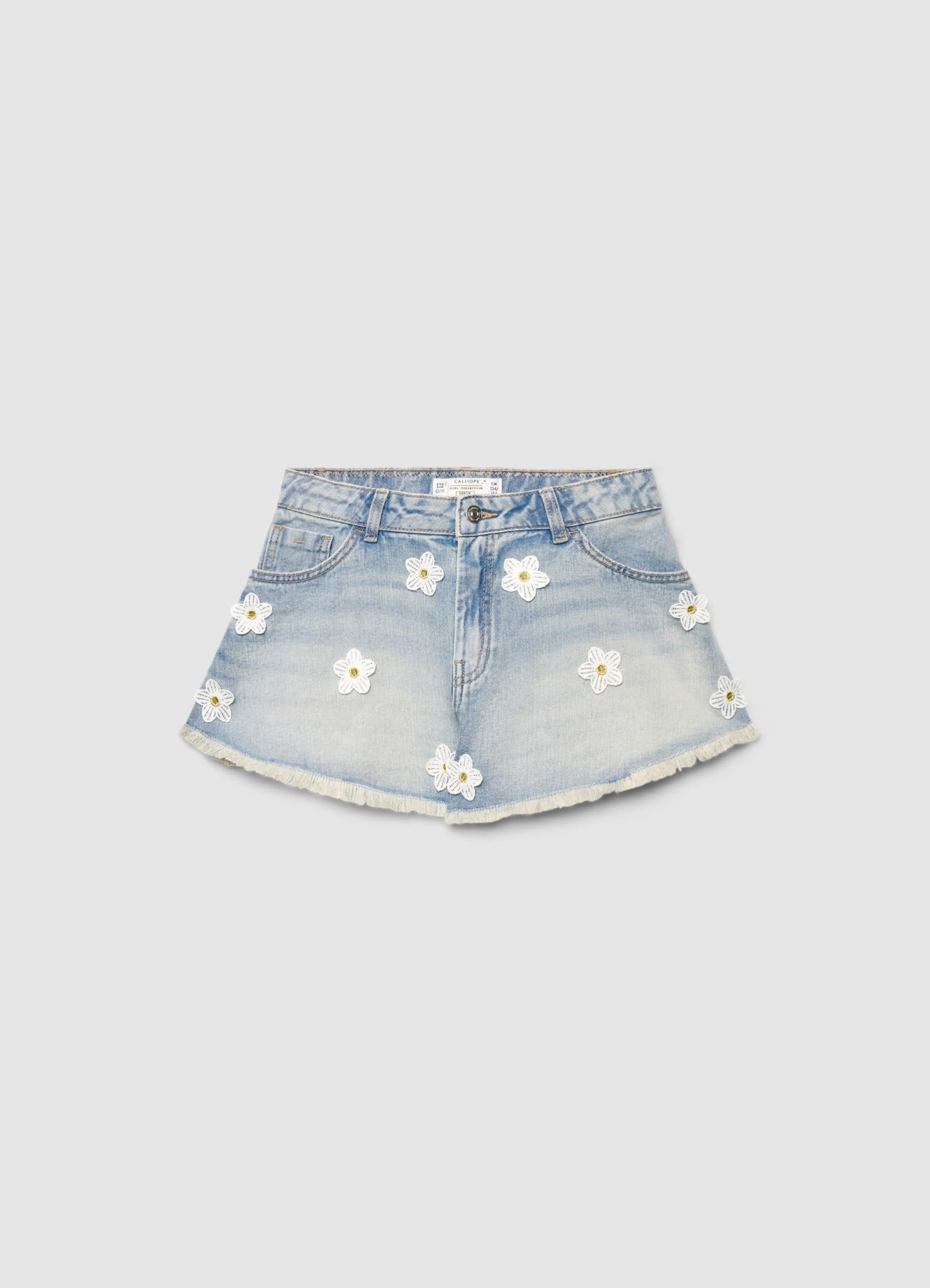 Shorts in denim con applicazioni floreali