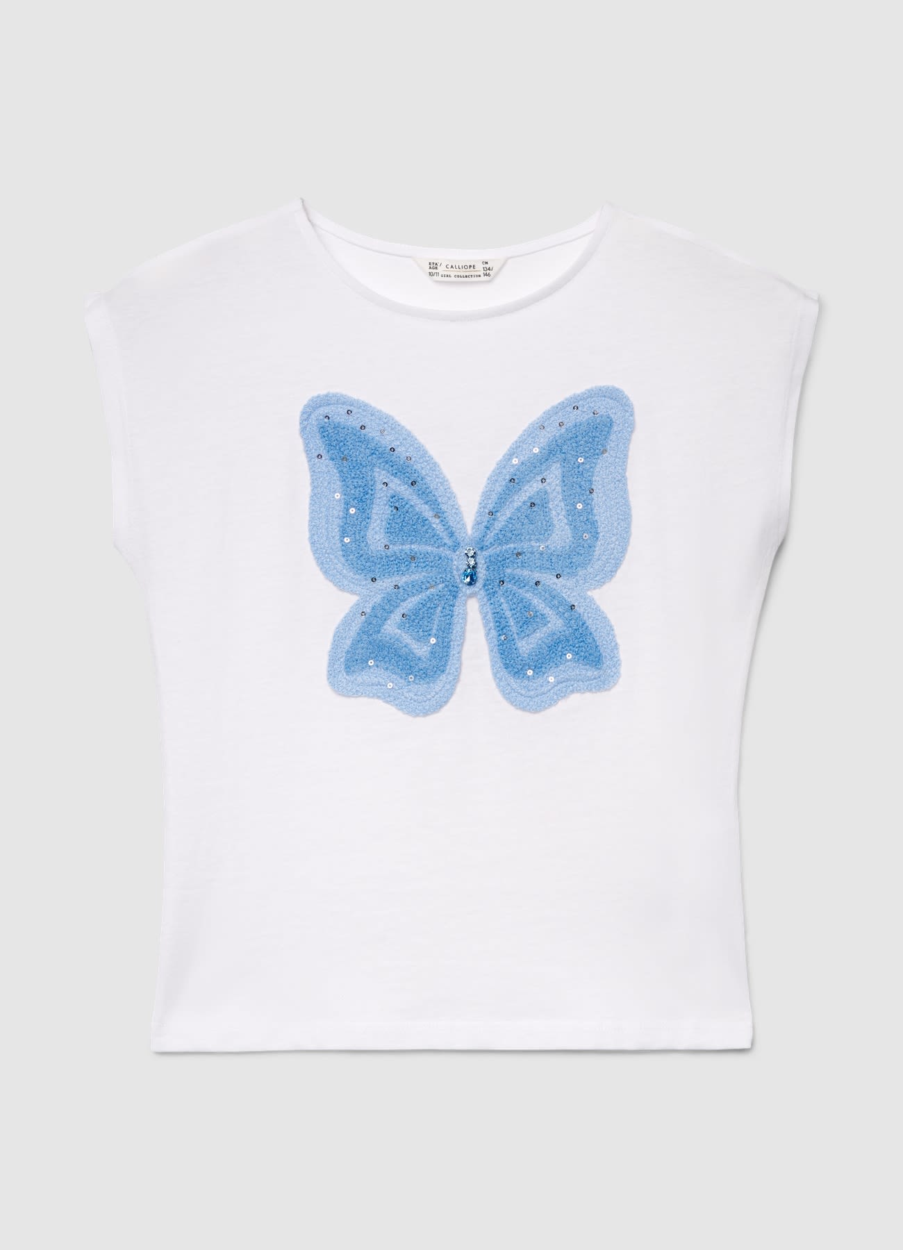 T-shirt con applicazione farfalla e paillettes
