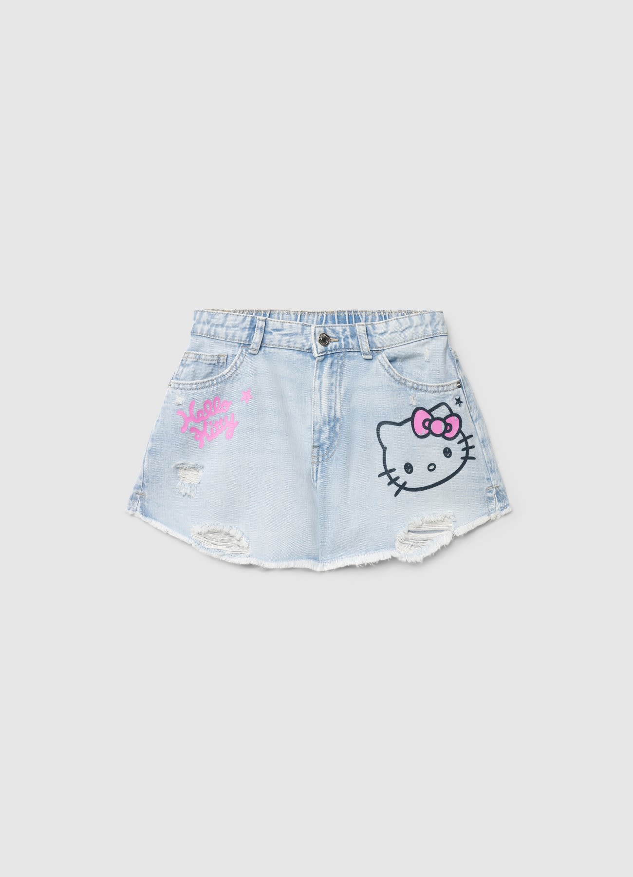 Shorts jeans con stampa Hello Kitty e strappi