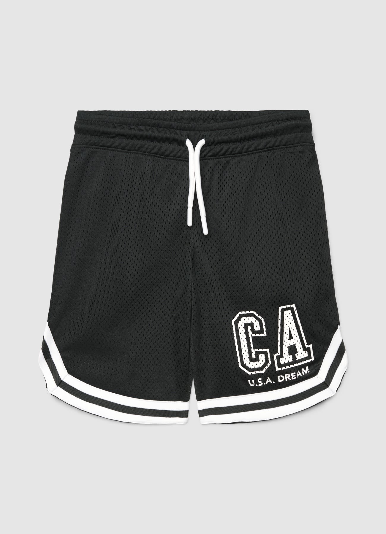 Pantaloncini ginnici in rete con coulisse e scritta