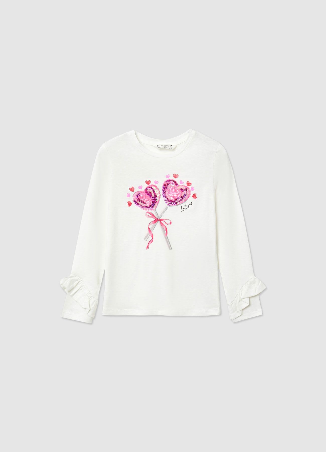 T-shirt con stampa e volant maniche
