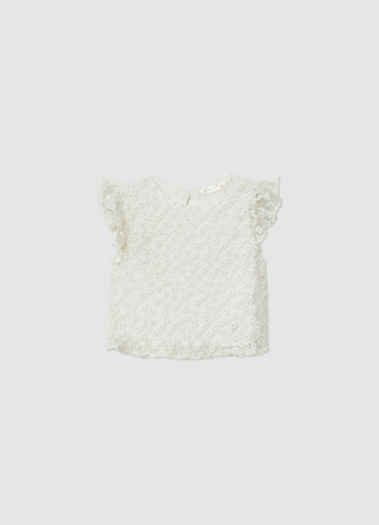Blusa con ricamo fiori e volant