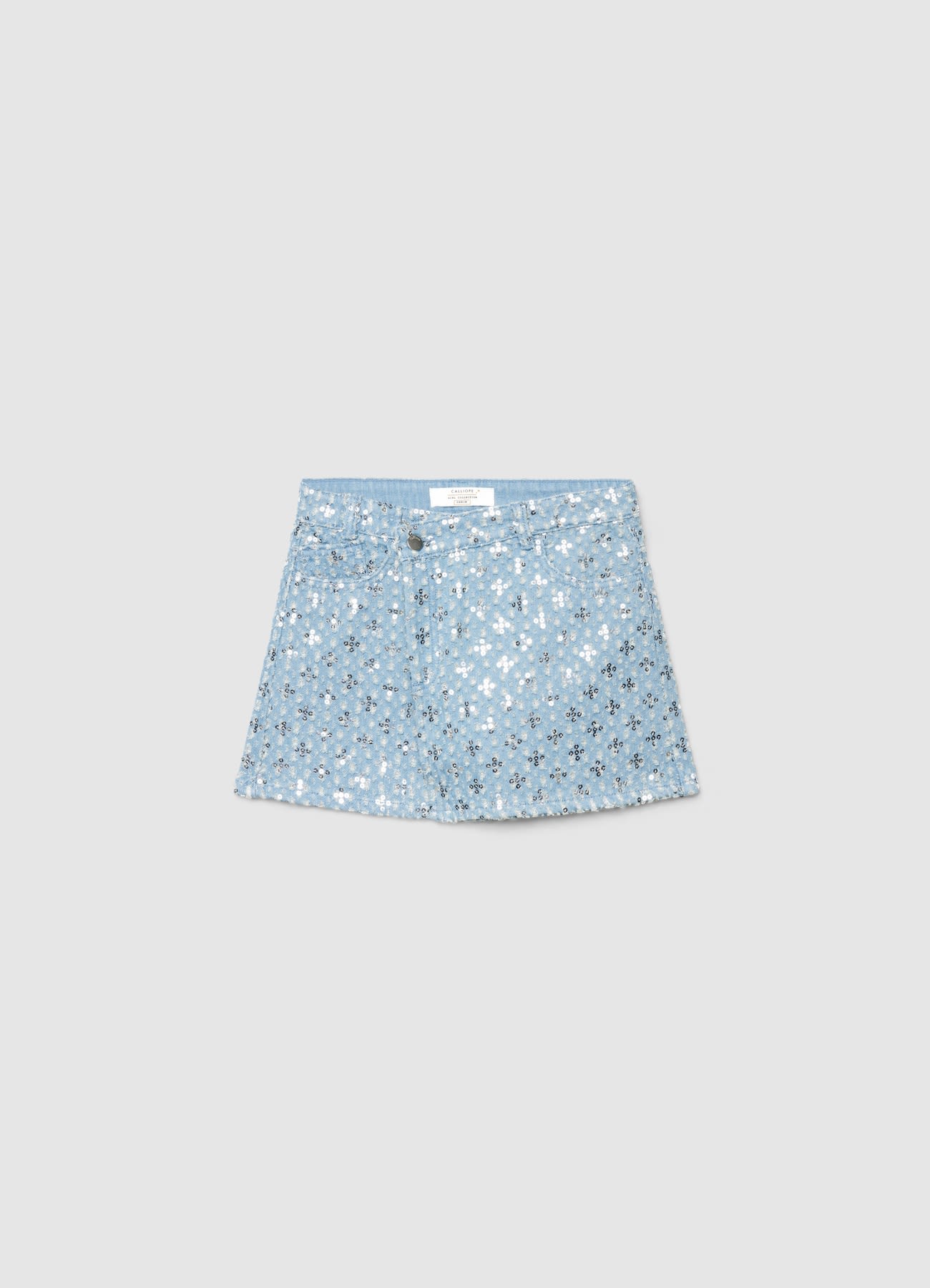 Minigonna in denim con applicazioni di paillettes