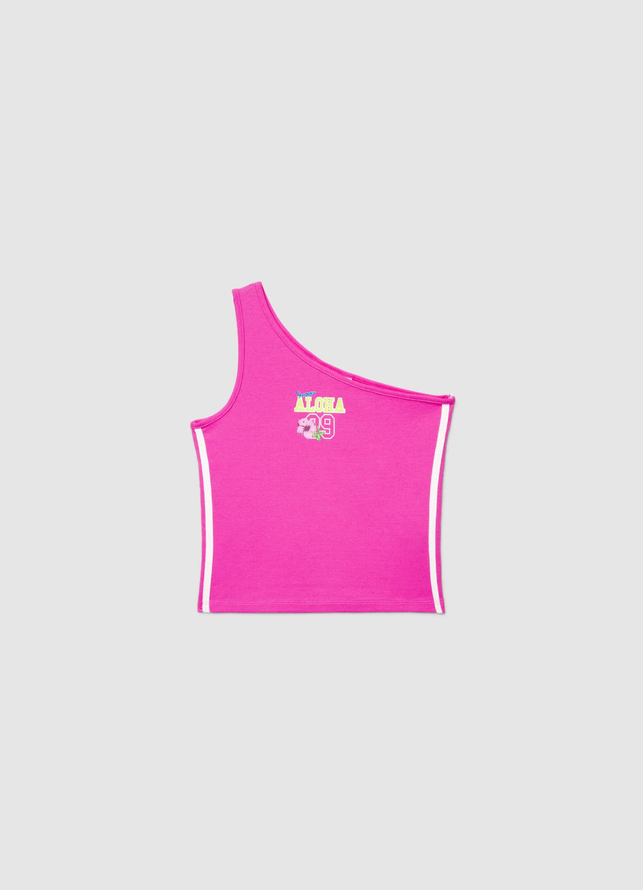 Top monospalla con stampa aloha