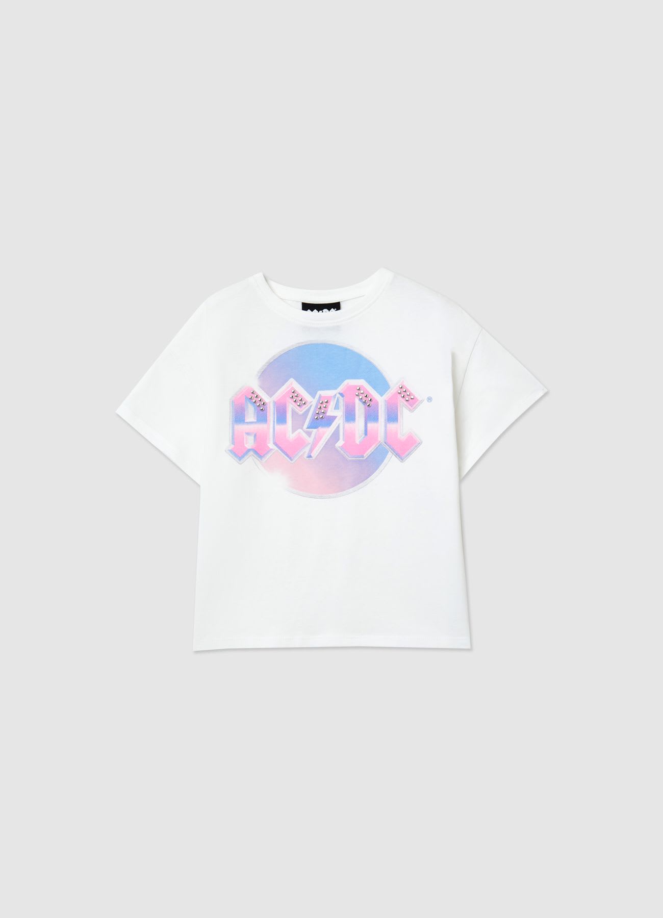 T-shirt con stampa AC DC e borchiette