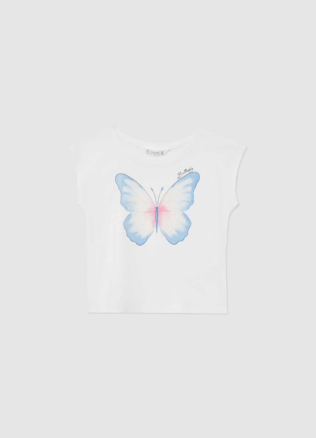 T-shirt con stampa farfalla e strass