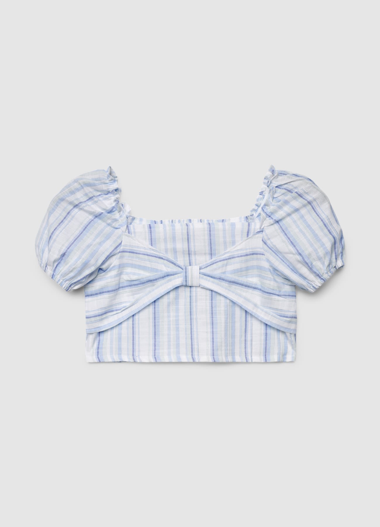 Blusa a righe con fiocco e maniche a sbuffo
