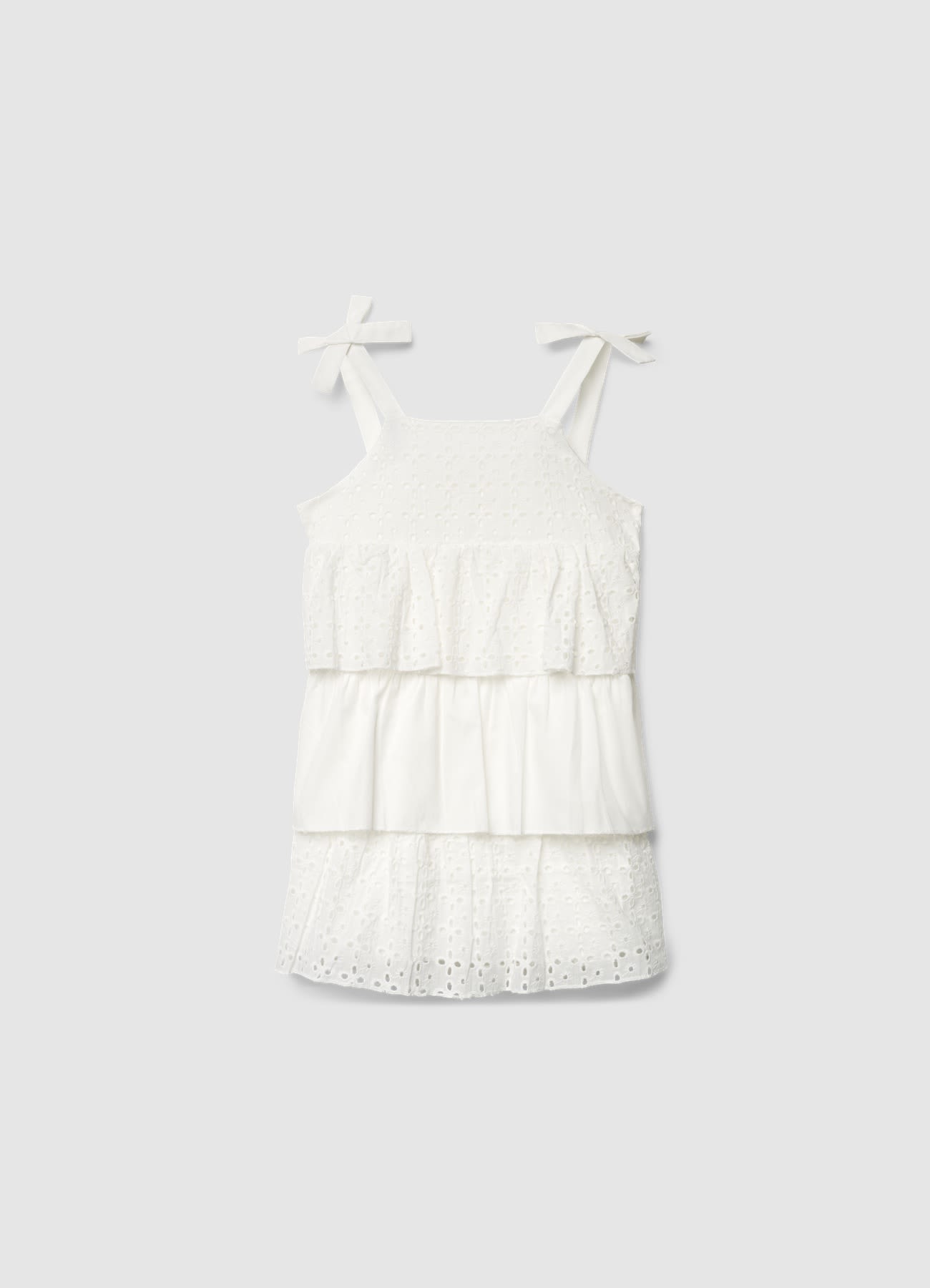 Vestito con balze e ricamo sangallo