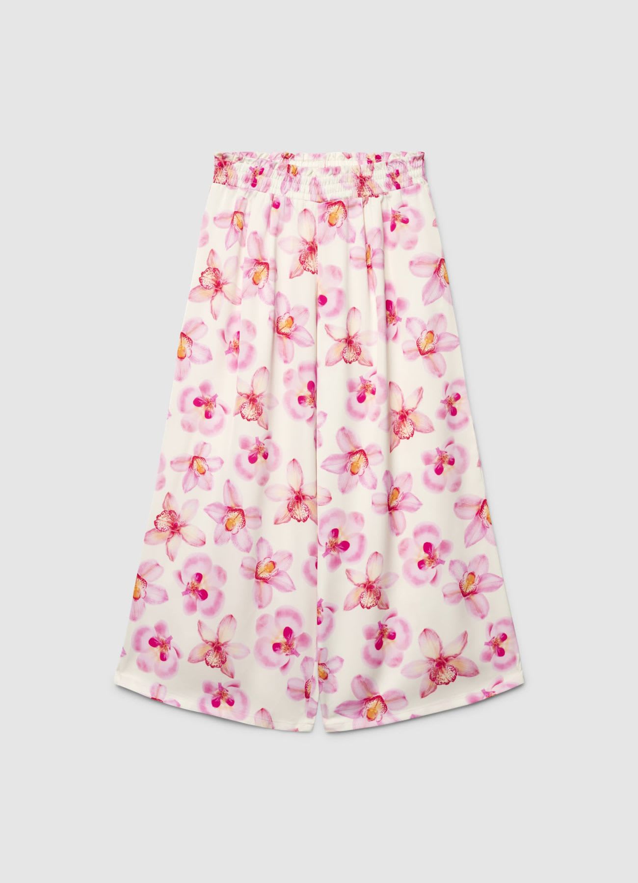 Pantaloni palazzo similsatin con stampa fiori