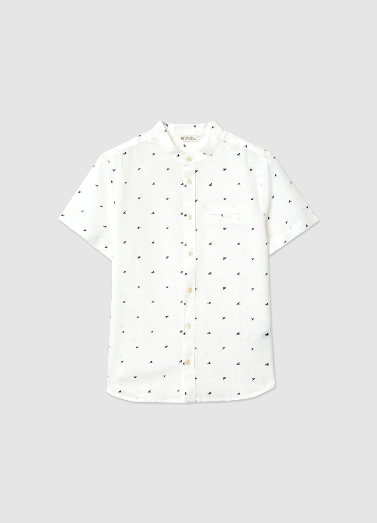 Camicia con colletto alla coreana e micro stampa