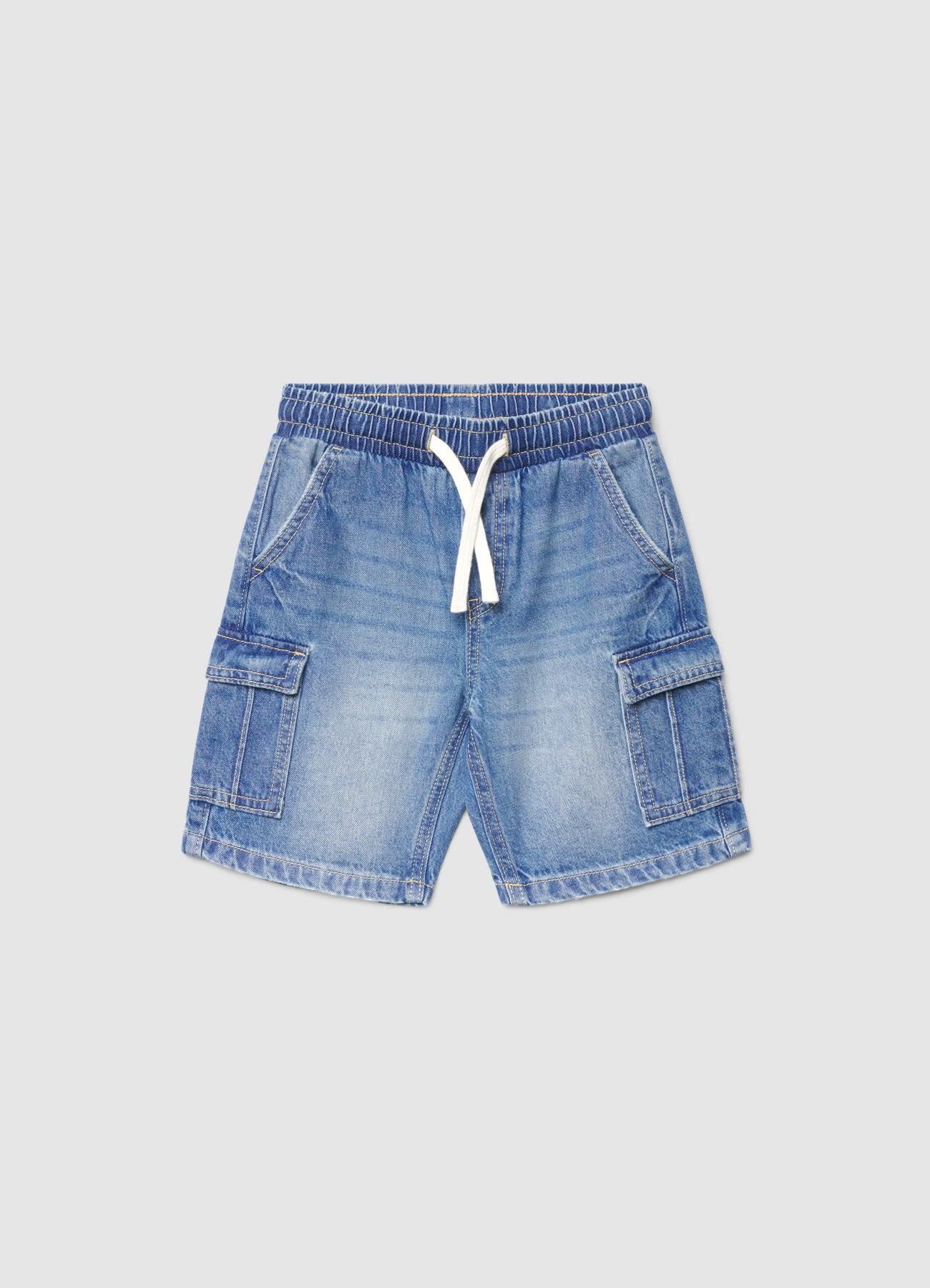 Jeans cargo a tinta unita con elastico in vita