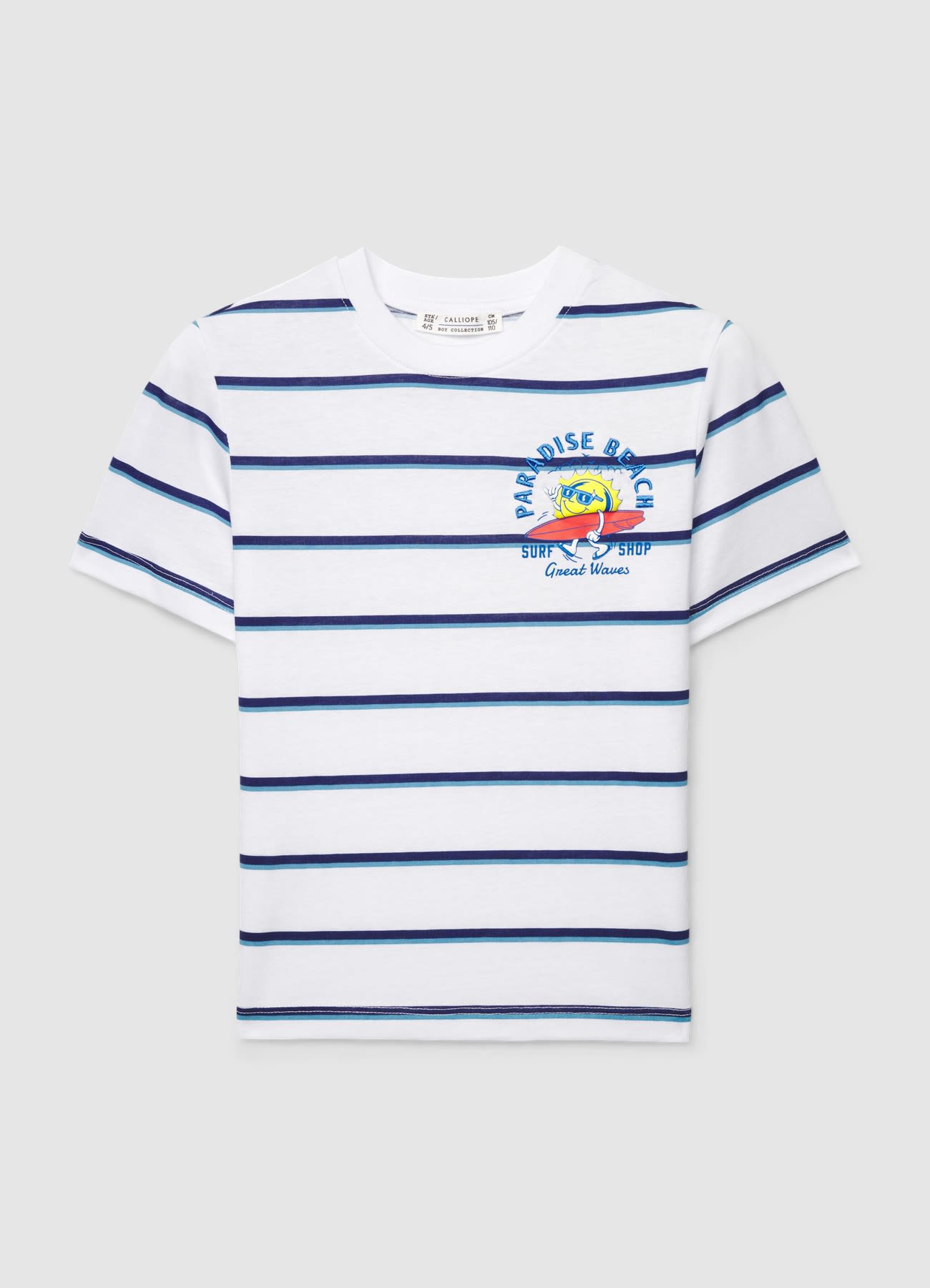 T-shirt over a righe con ricamo e stampa surf