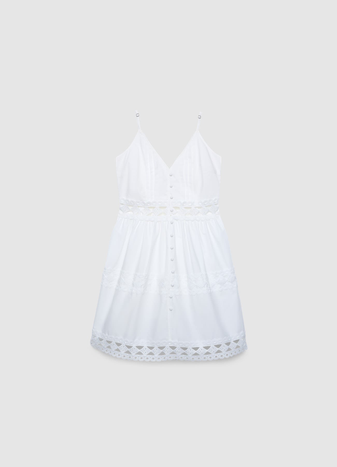Vestito corto con spalline e inserti ricamati