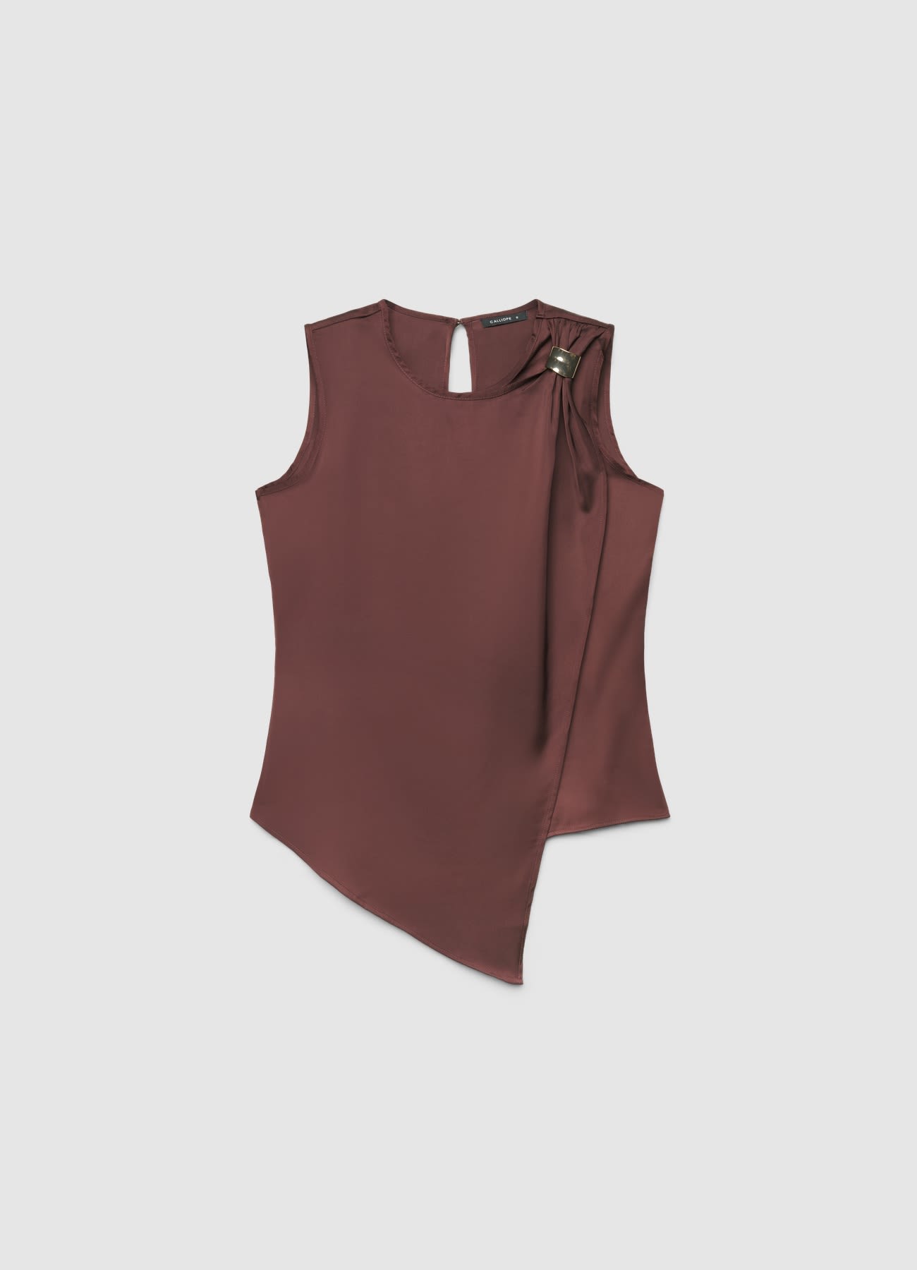 Top asimmetrico similsatin con fibbia