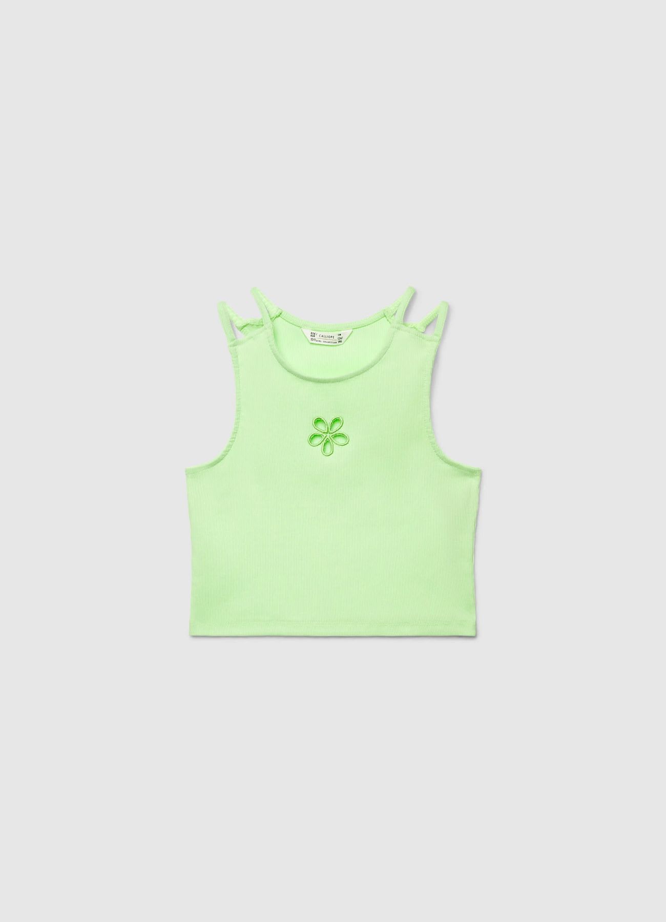 Top a costine con ricamo fiore