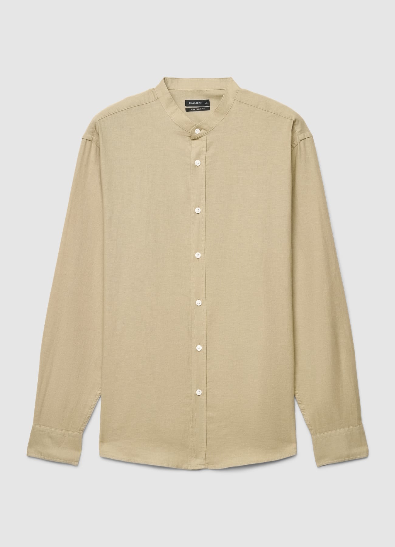 Camicia misto lino con colletto coreano
