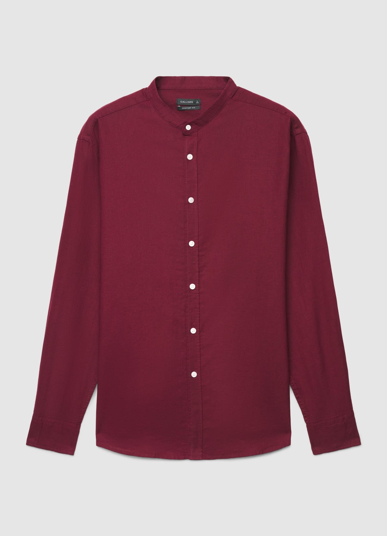 Camicia misto lino con colletto coreano