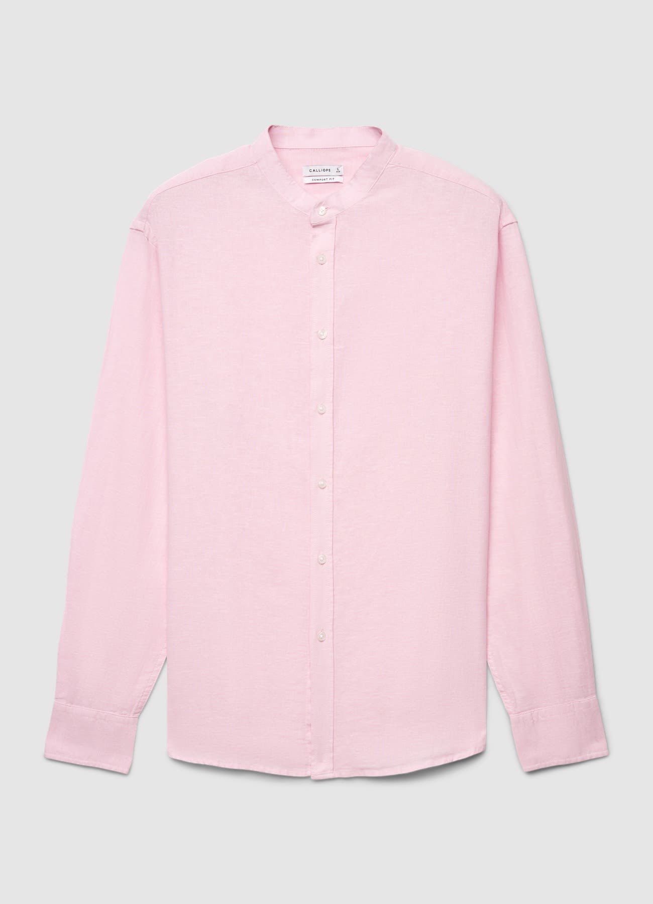 Camicia misto lino con colletto coreano