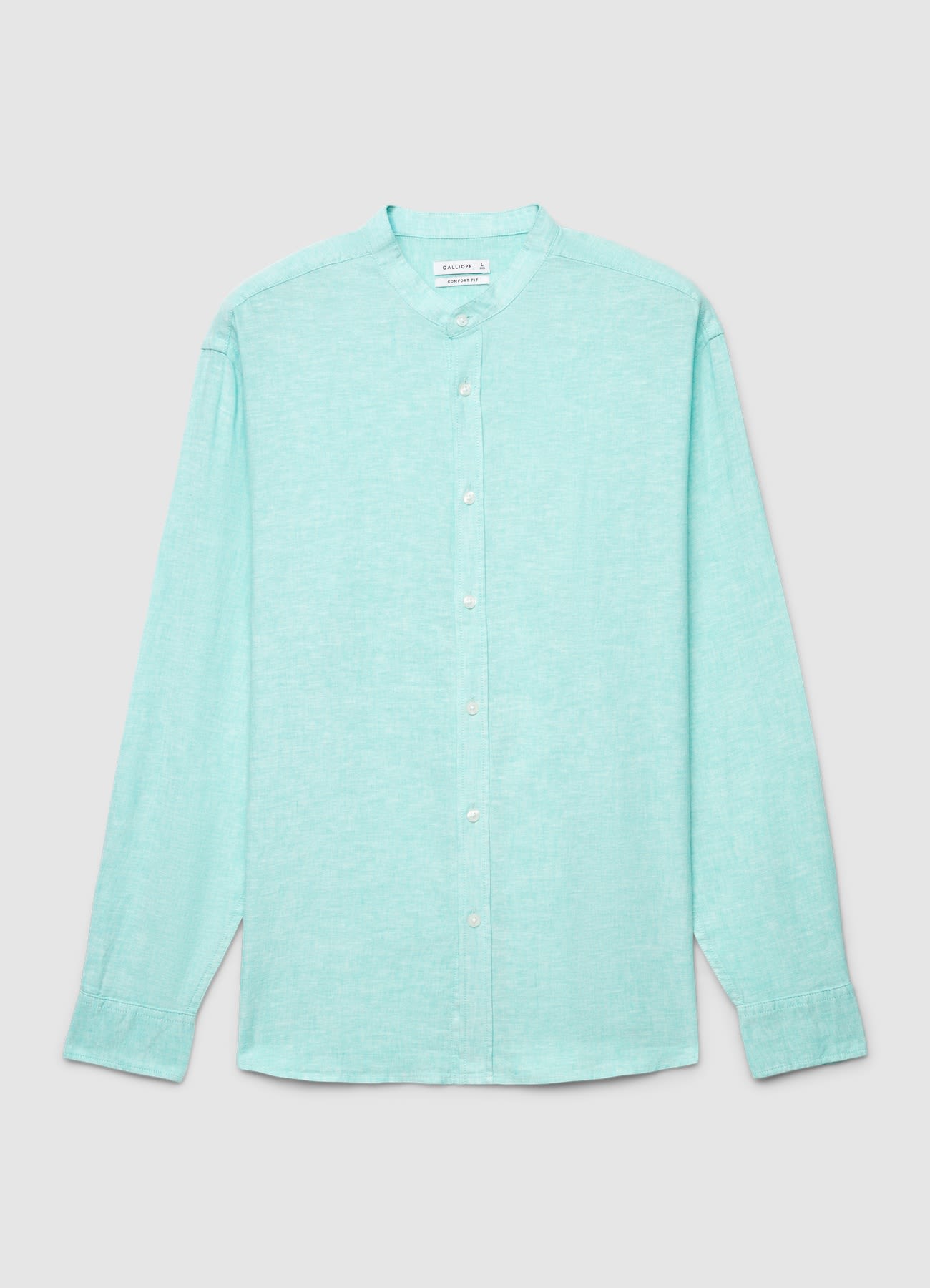 Camicia misto lino con colletto coreano