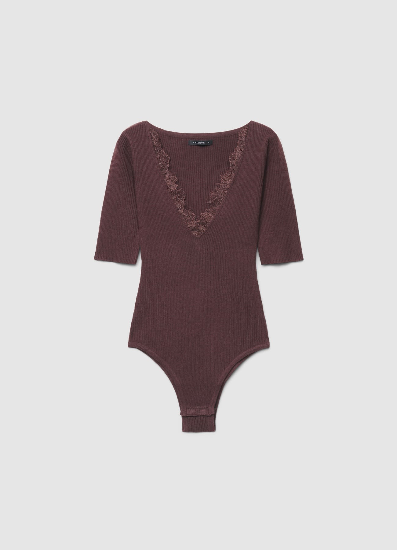 Body in maglia a costine con scollo a V e pizzo