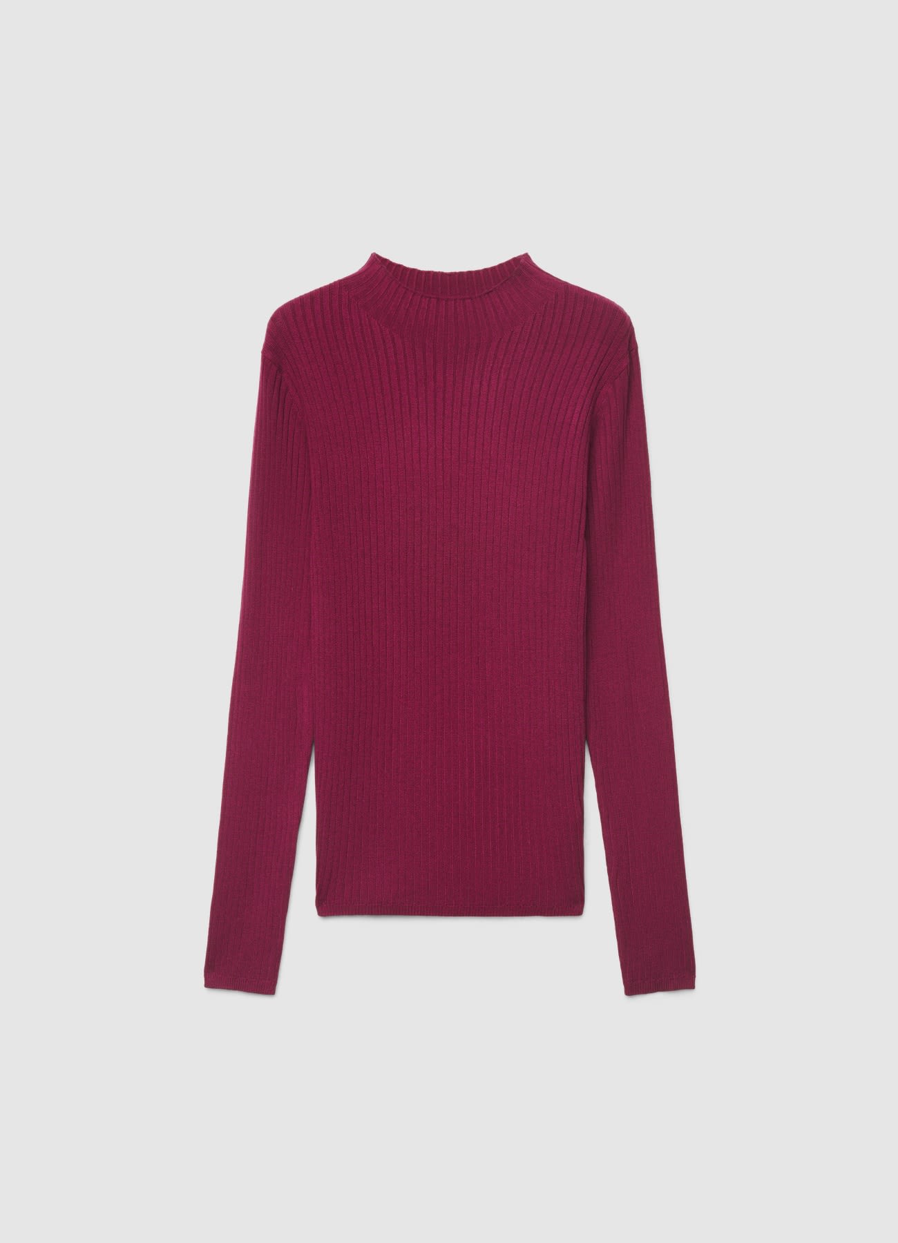 T-shirt a manica lunga a costine con collo alto