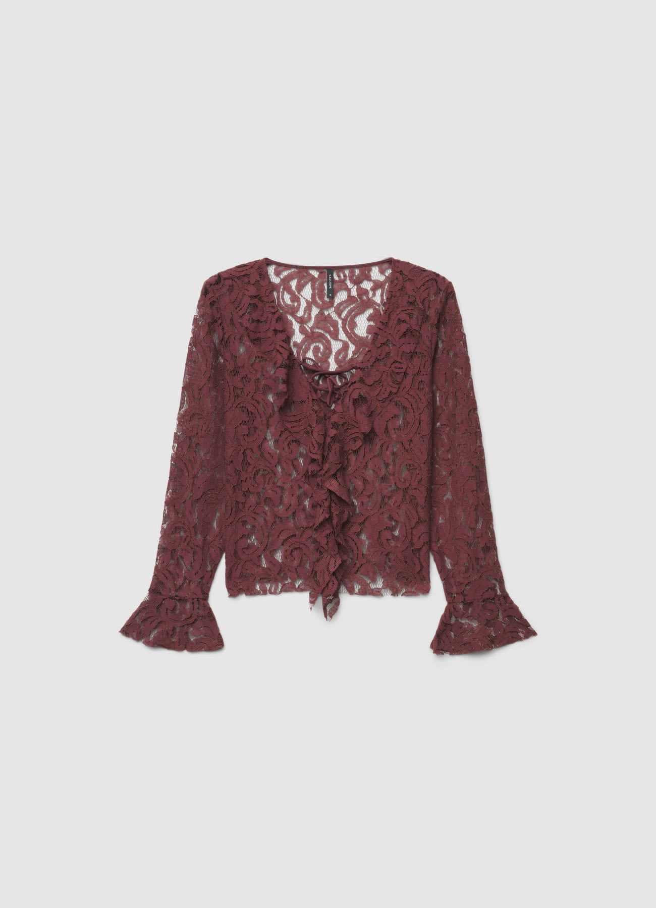 Blusa in pizzo con ruches e laccetto