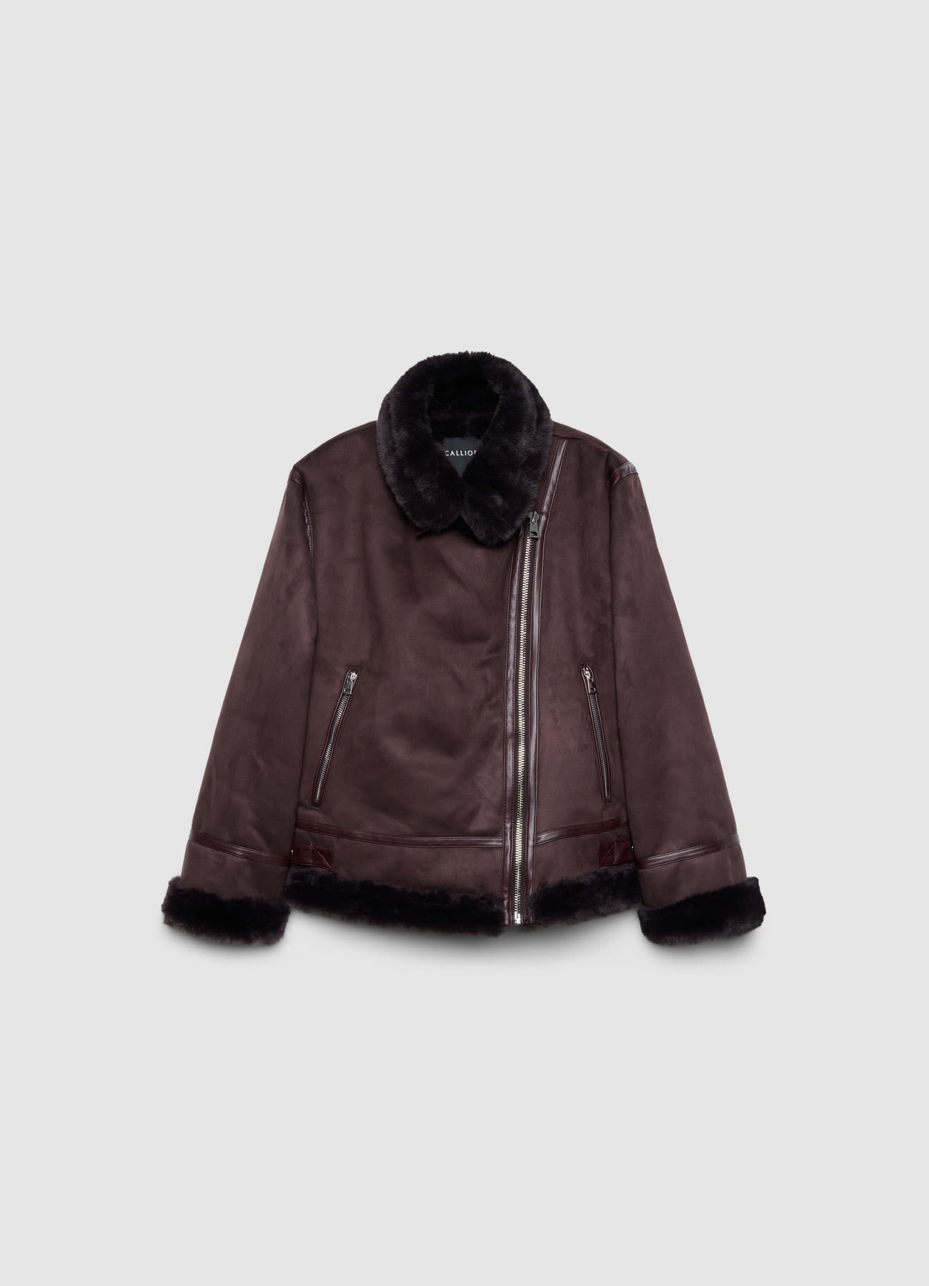 Giacca effetto montone con zip asimmetrica