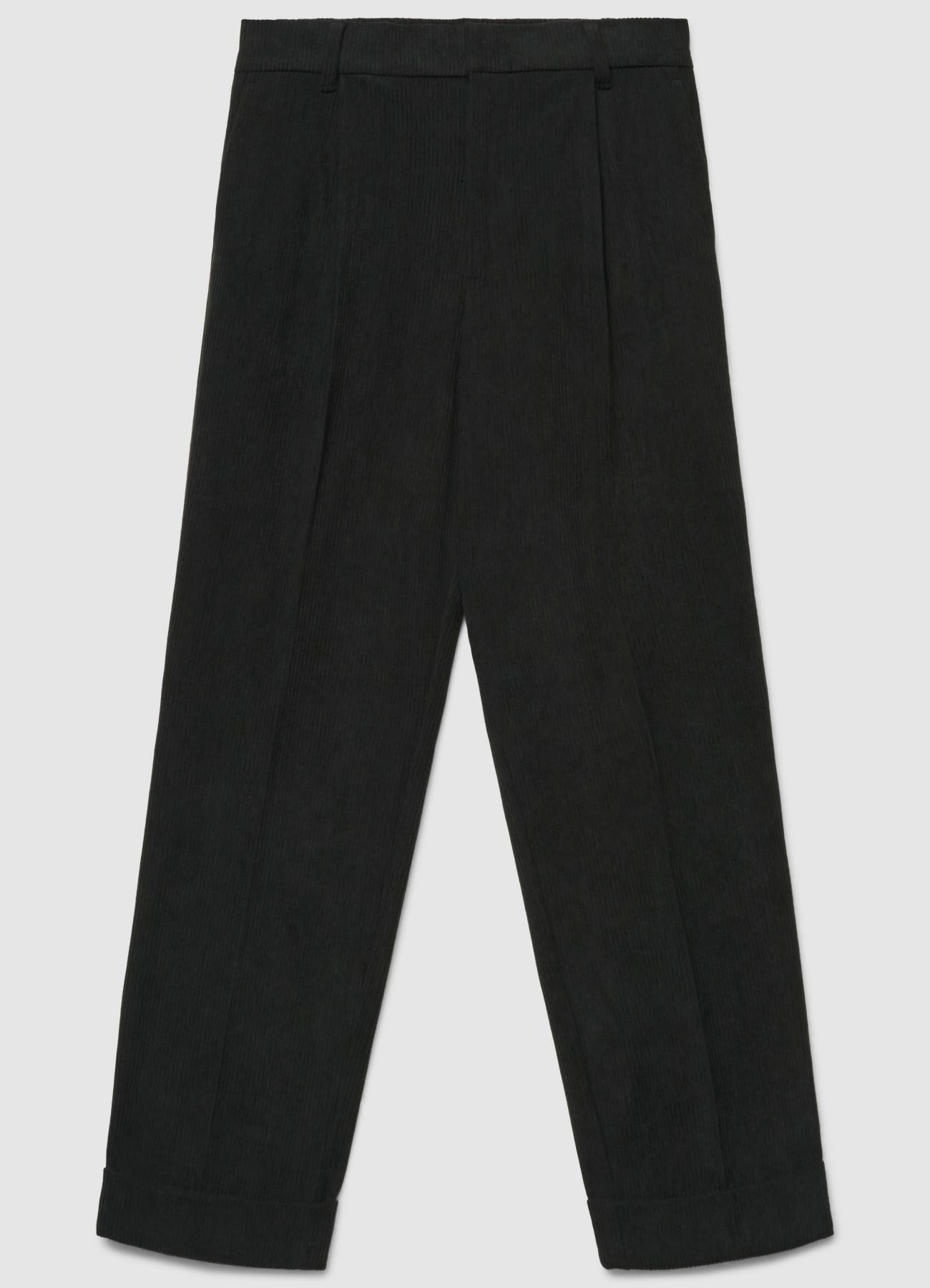Pantaloni straight a coste con risvolto e vita elasticizzata