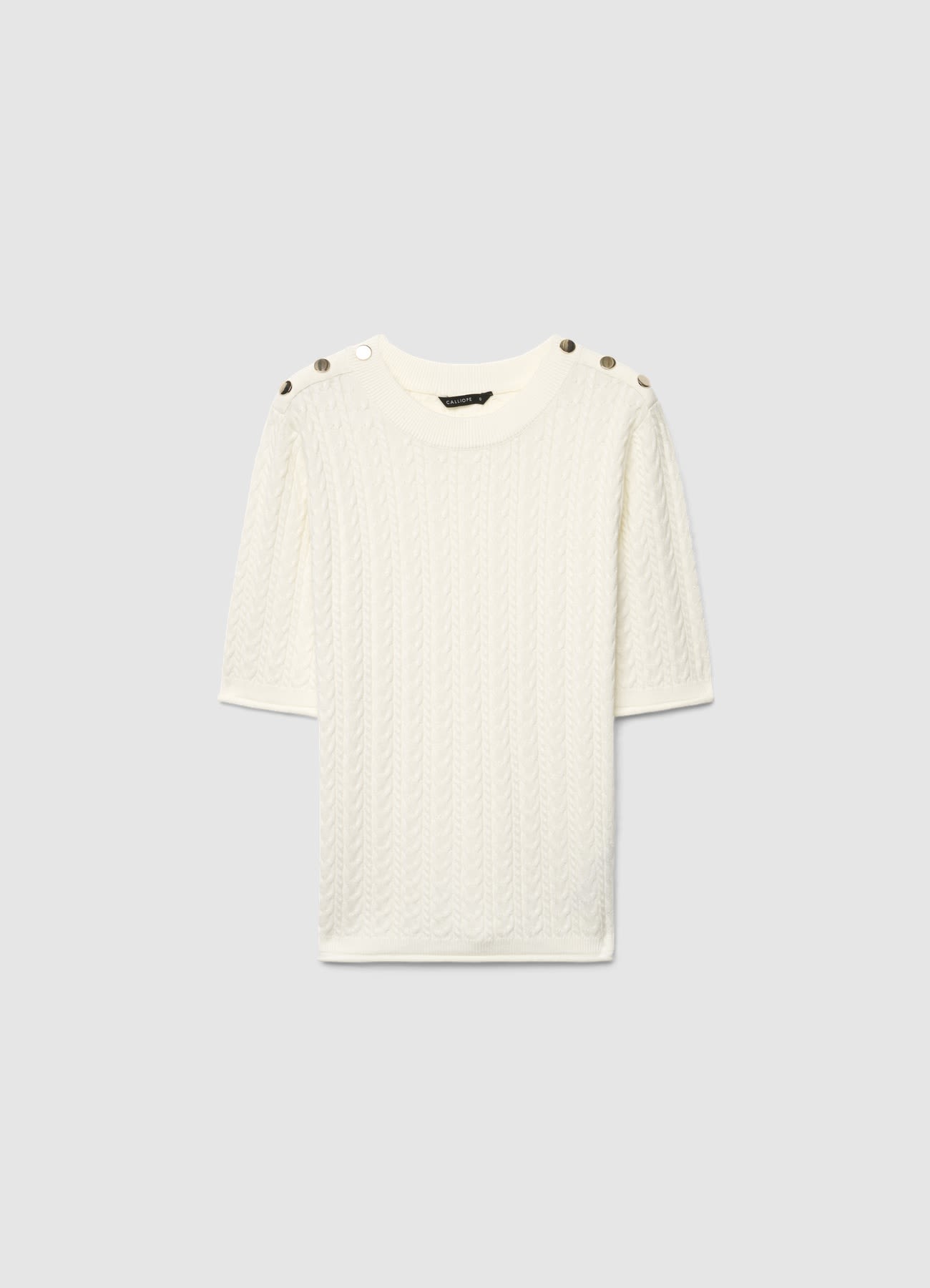 T-shirt in maglia a trecce con bottoni sulle spalle