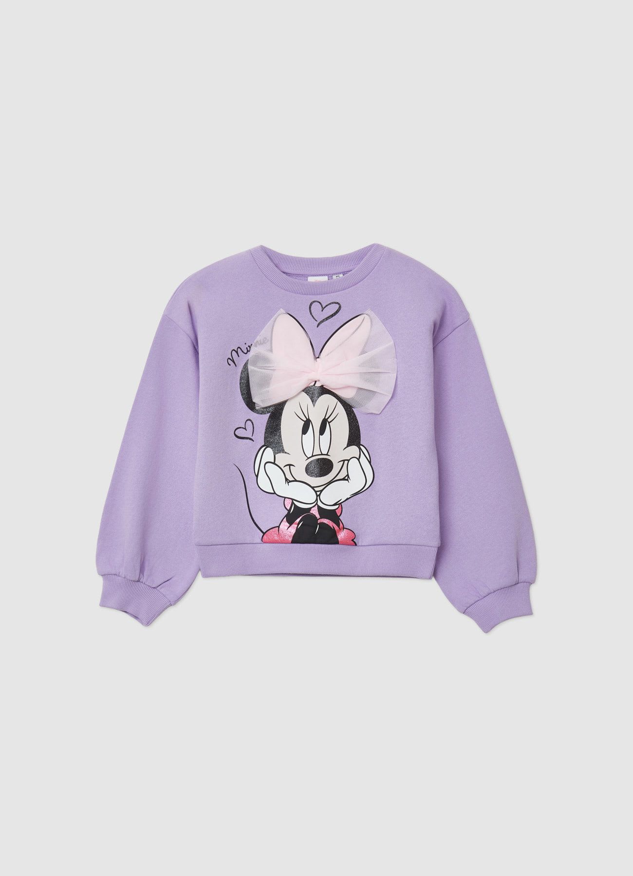 Felpa con stampa Minnie e fiocco in tulle