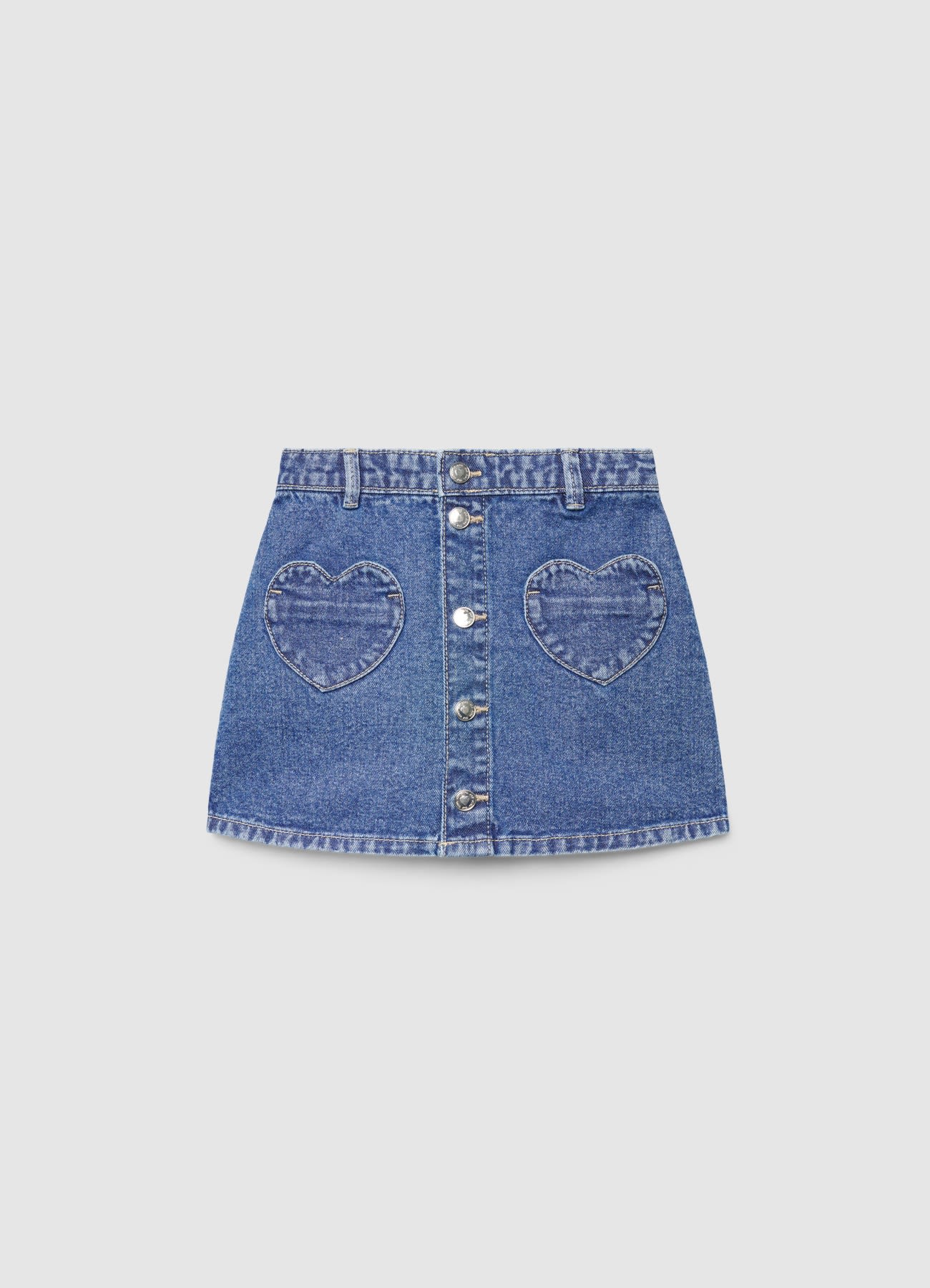Gonna mini in denim con tasche a cuore
