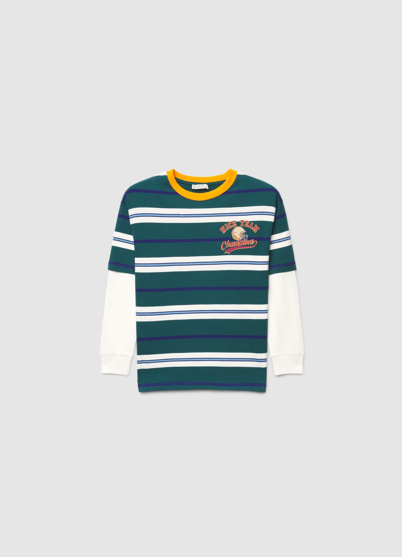 T-shirt a righe con stampa e maniche lunghe