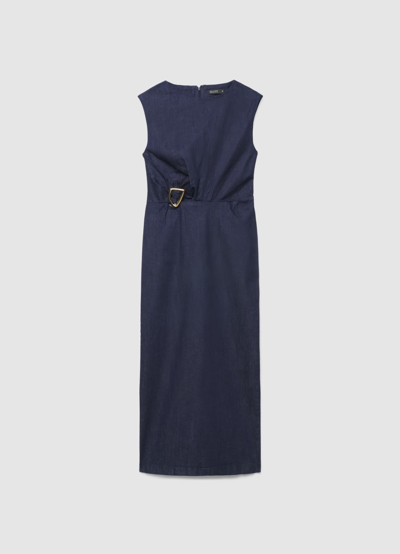 Abito denim smanicato con fibbia