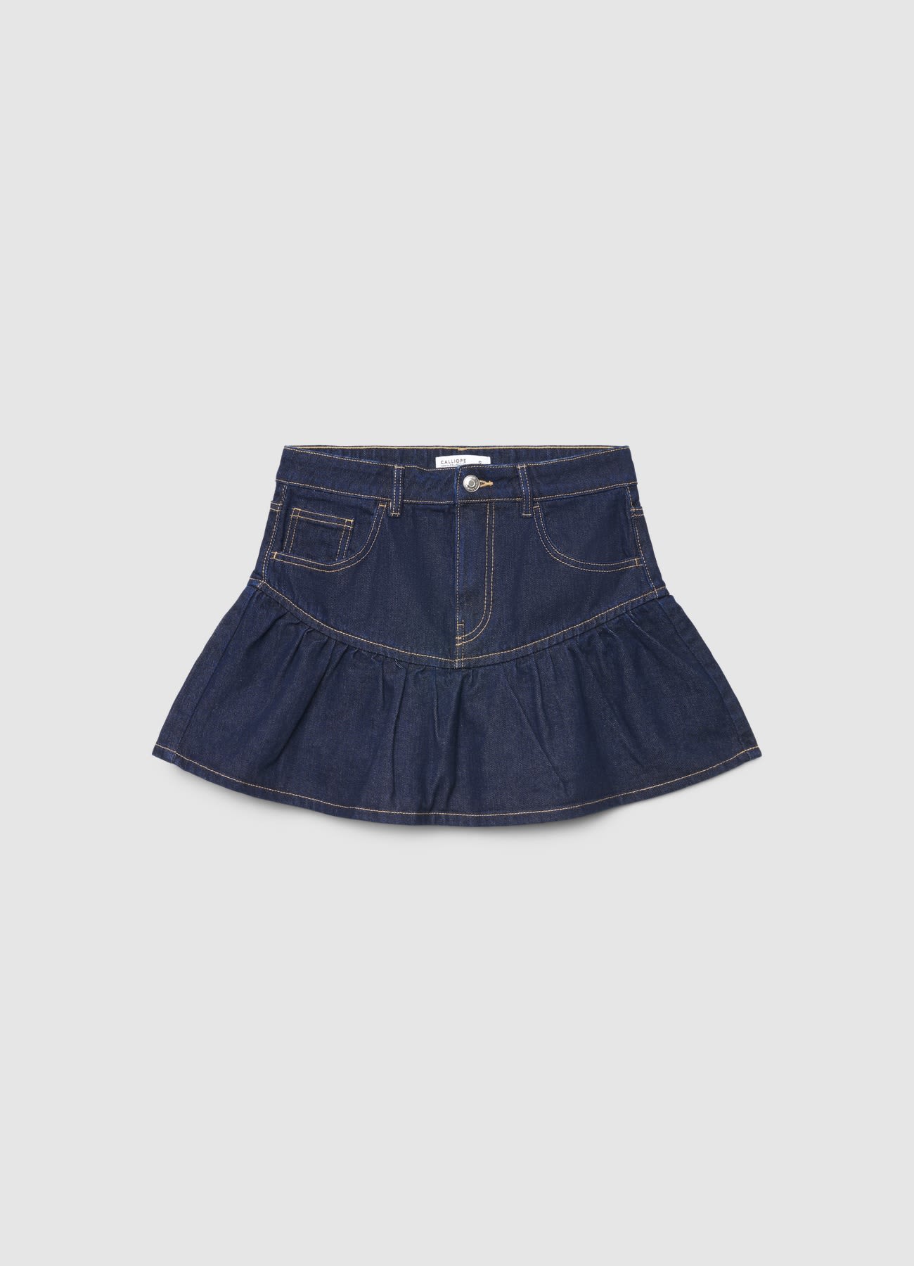 Gonna-pantalone in denim con balza