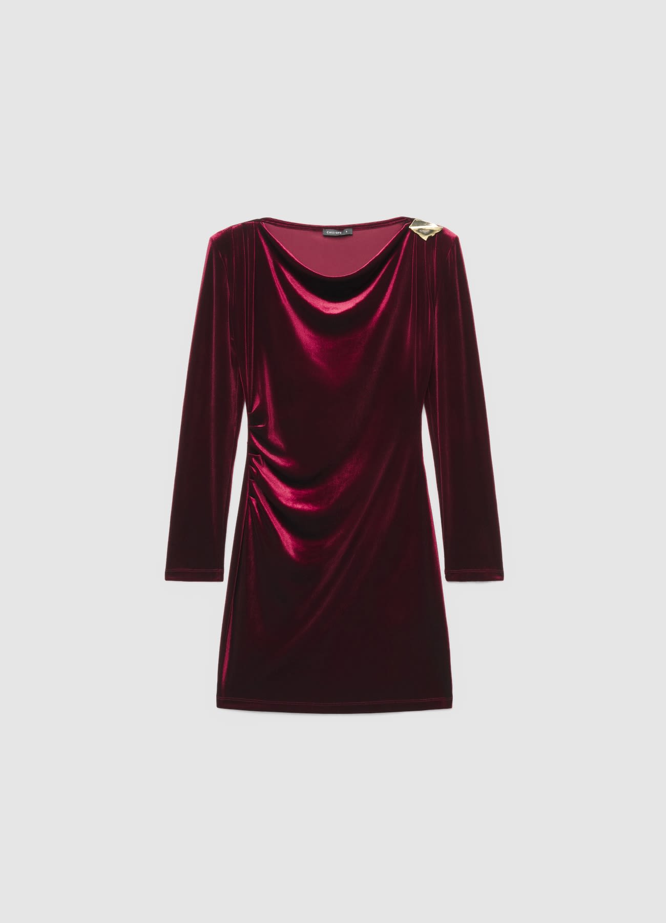 Vestito corto con drappeggio e spilla