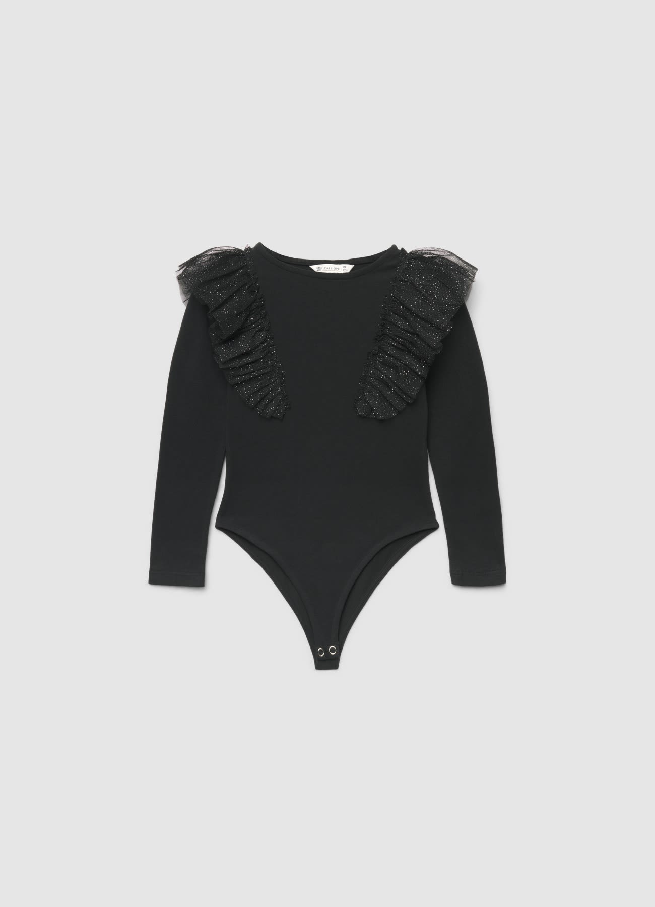 Body con ruches in tulle effetto luccicante