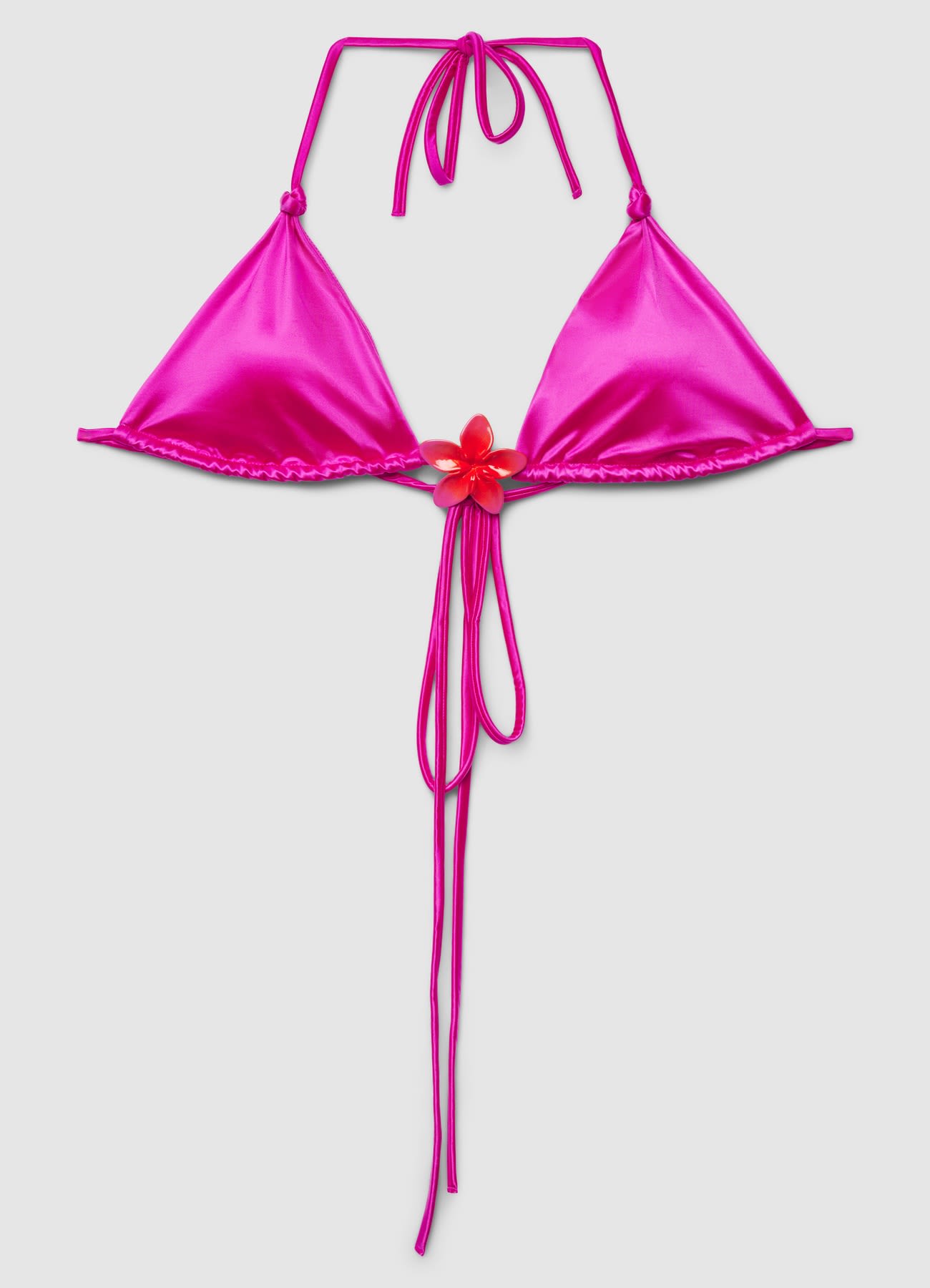 Reggiseno bikini triangolo con nodi e applicazione floreale