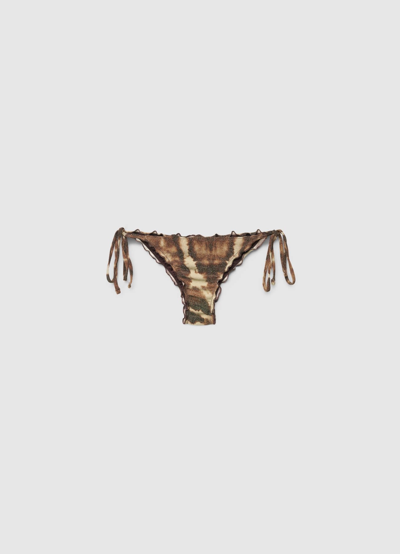 Slip bikini brasiliana sfumata con laccetti laterali ed effetto luccicante