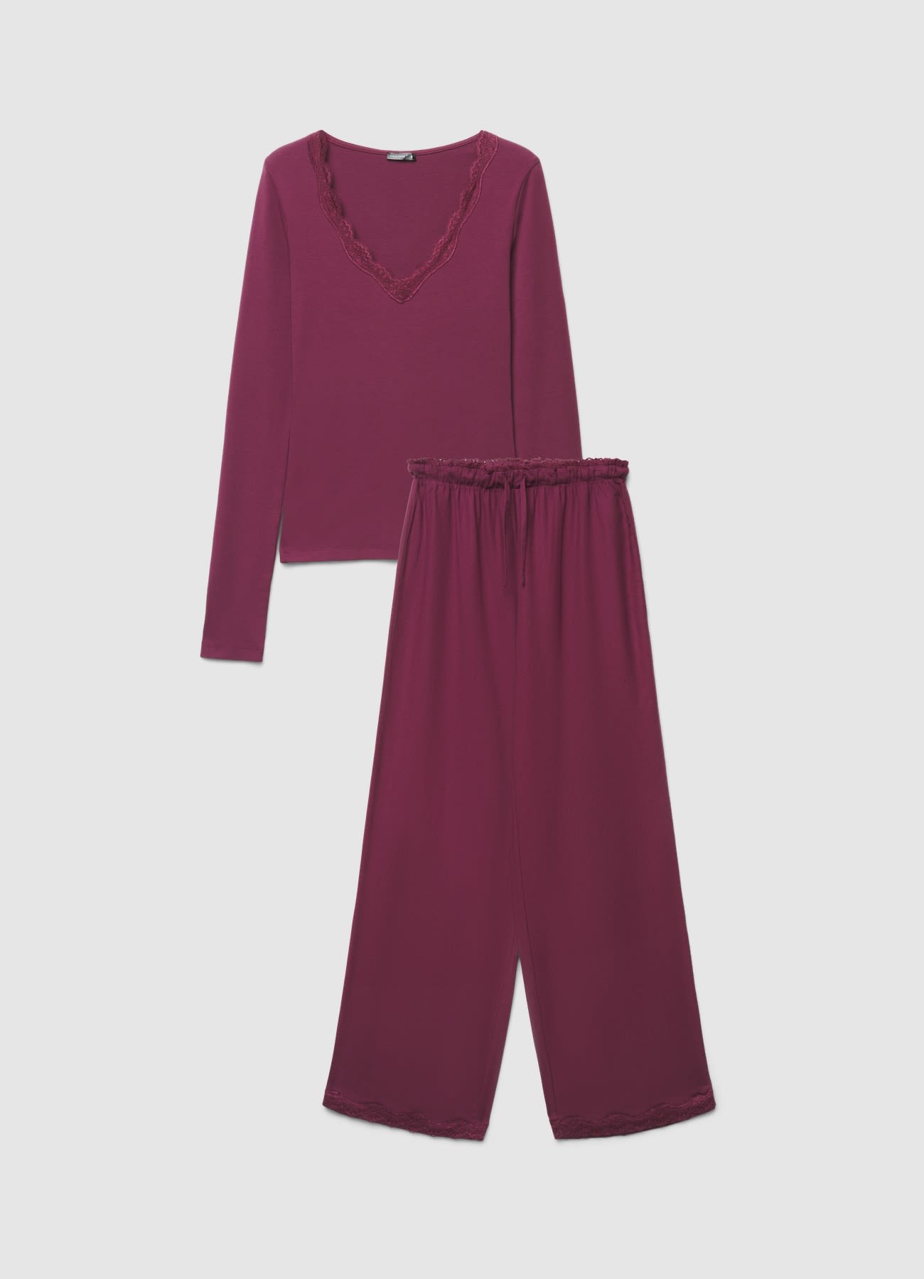 Set pigiama con scollo a V e dettagli in pizzo