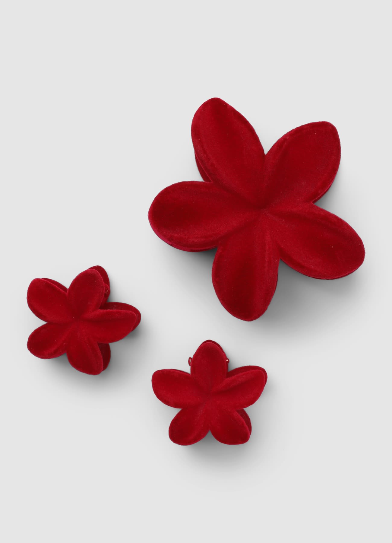 Pack 3 fermagli a forma di fiore con effetto flock