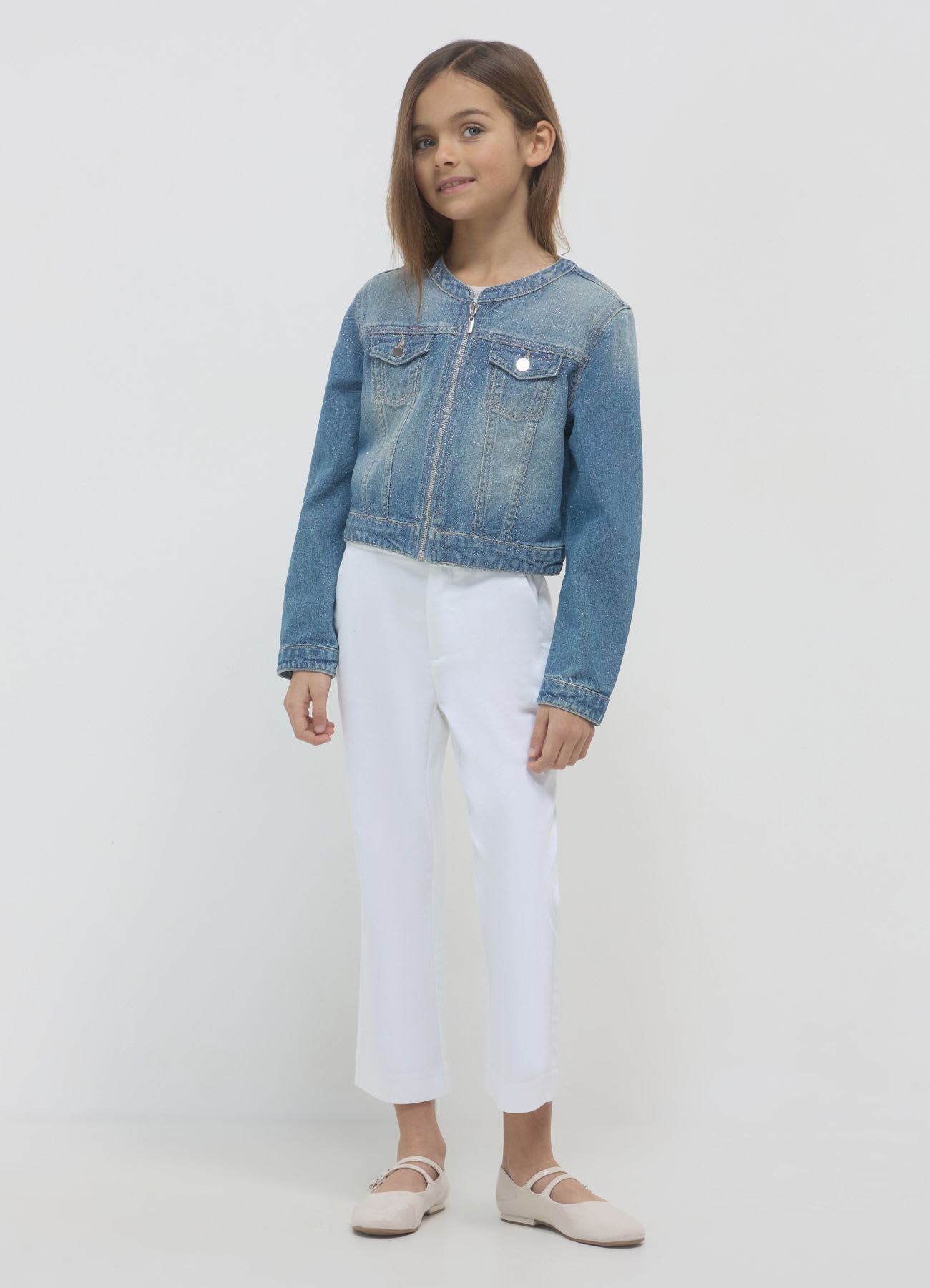 Giacca crop denim glitter