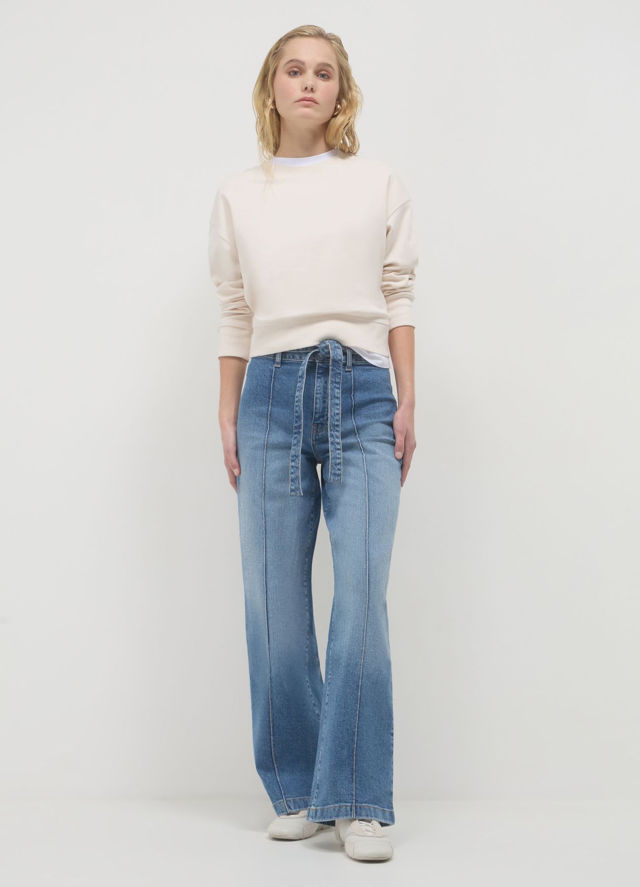 Jeans wide leg con fusciacca