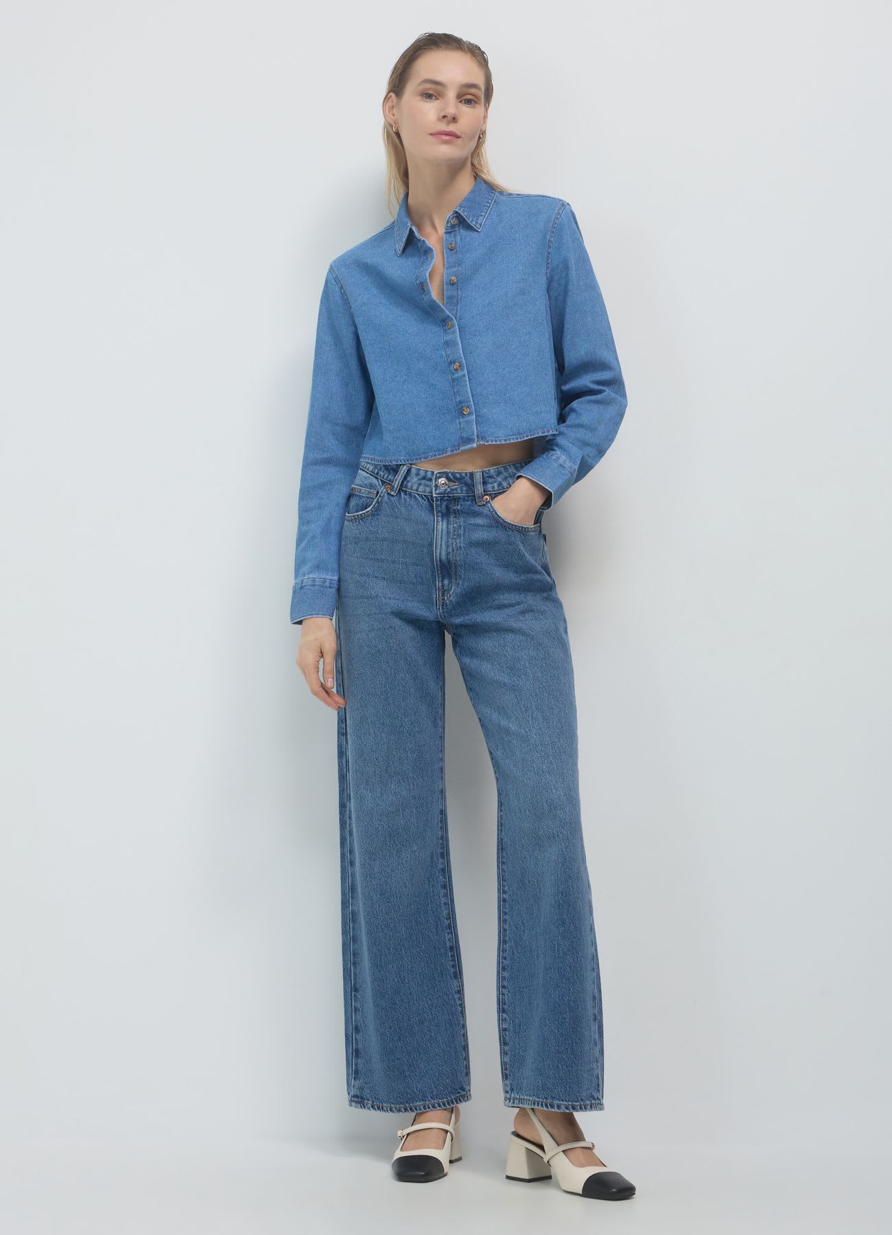 Camicia crop in denim