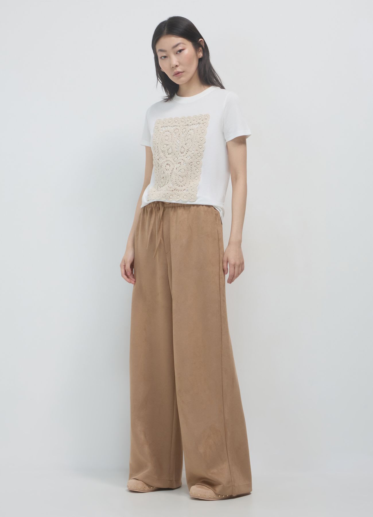 Pantaloni palazzo jogger simil camoscio