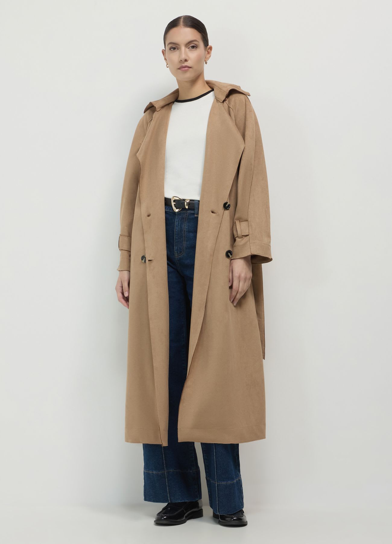 Trench lungo simil camoscio